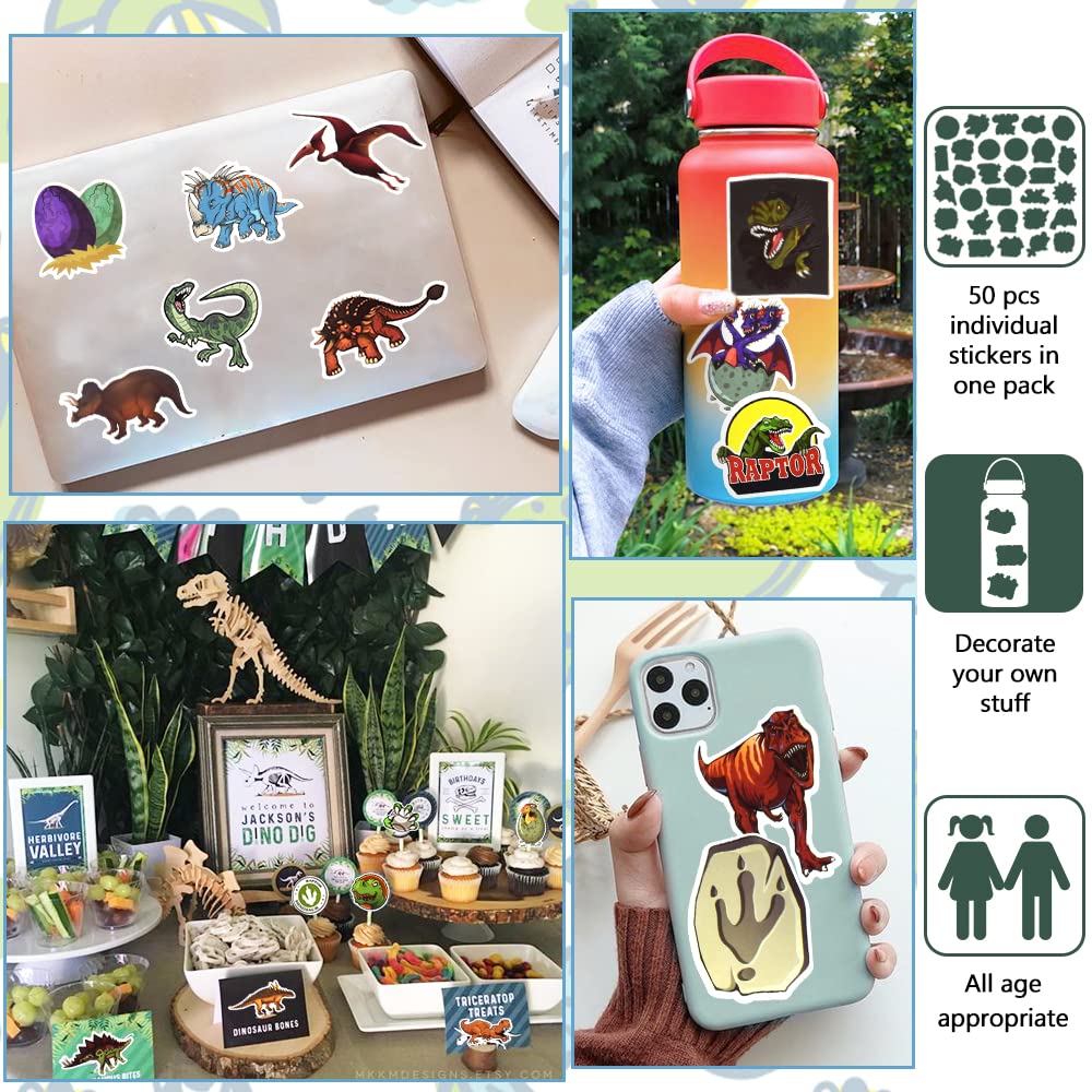 100Pcs Waterproof Vinyl Stickers for Kids - Dinosaur & Game Themed Decals for Water Bottles, Laptops, Notebooks & DIY Crafts | Fun School Supplies & Party Favors
