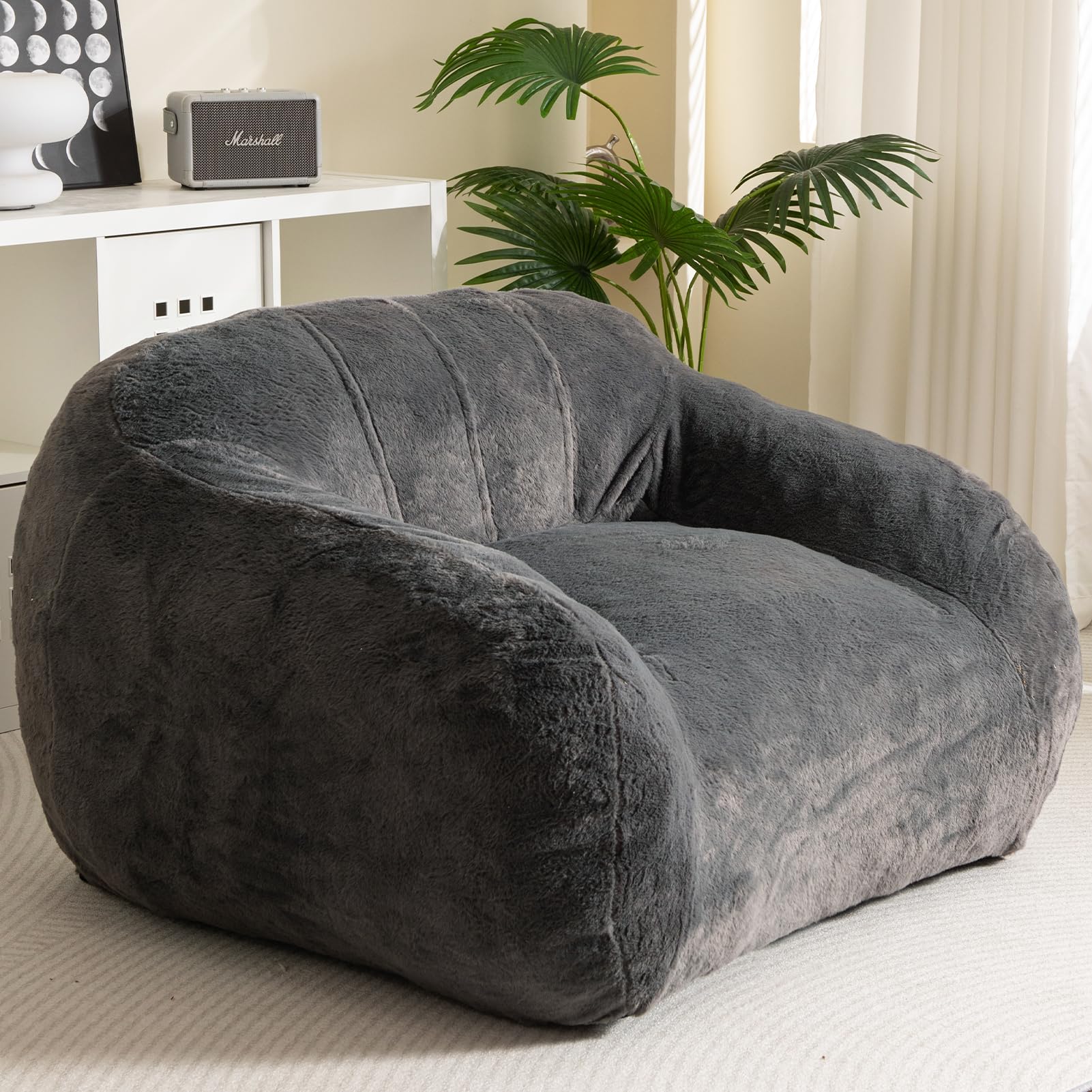 HIGOGOGO Oversized Bean Bag Chair for Adults - Extra Large Comfortable Sofa Chair for Bedroom & Living Room - Gaming & Reading Lazy Chair with Armrests - Dark Grey - Perfect for Relaxing, Movie Nights & Small Spaces