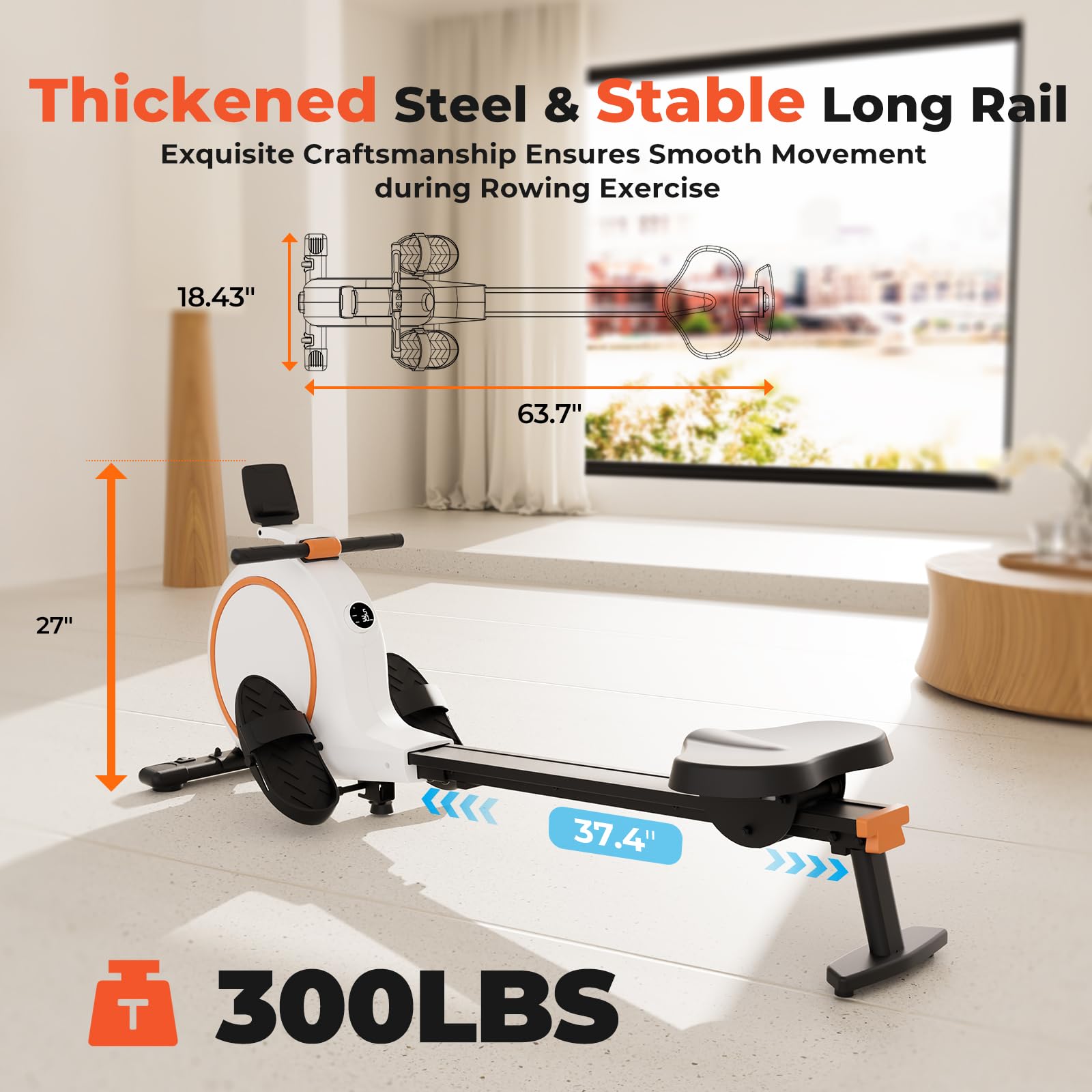 Premium Magnetic Rowing Machine for Home - 32-Level Resistance, 300LB Capacity, Bluetooth Connectivity & App Support with Tablet Holder | Quiet Indoor Rower for Full-Body Workout, Cardio Training & Home Gym Fitness