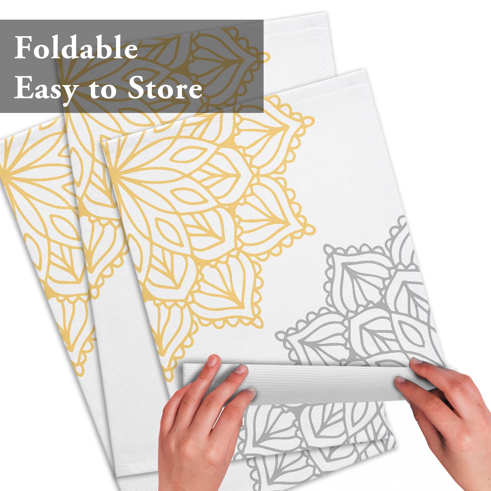 Elegant Yellow & Grey Dahlia Flower Placemats Set of 4 - Cotton Linen Heat-Resistant Non-Slip Washable Table Mats for Dining, Kitchen, Holiday Banquet Decor | Perfect for Thanksgiving, Christmas Dinner & Everyday Use