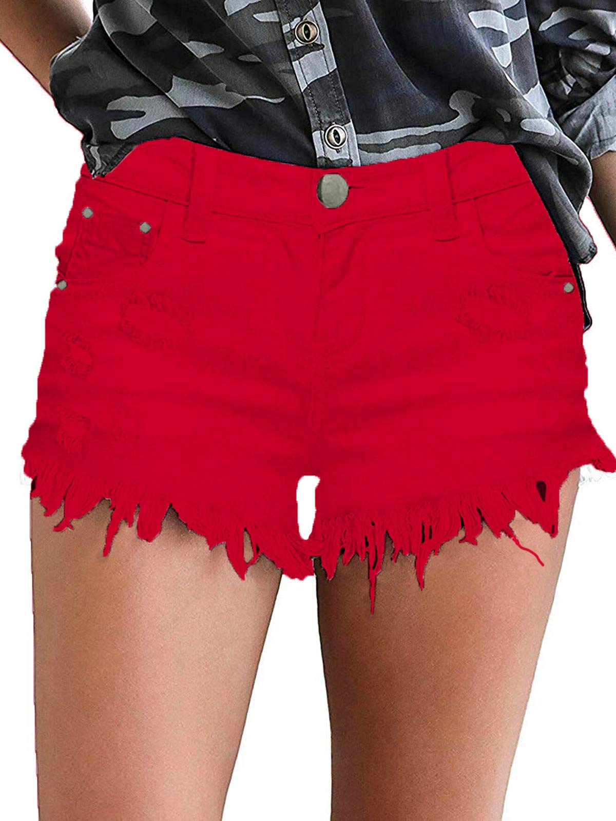 Govc Women's High Waisted Ripped Denim Shorts - Mid Rise Distressed Jean Shorts with Raw Hem & Frayed Details | Perfect for Summer Outfits, Beach Vacations & Casual Street Style