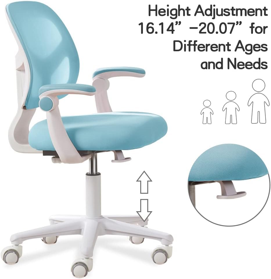 **Adjustable Kids Desk Chair - Ergonomic Study Chair for Children Ages 4-12, Light Blue - Perfect for Homework, Online Learning & Playtime**