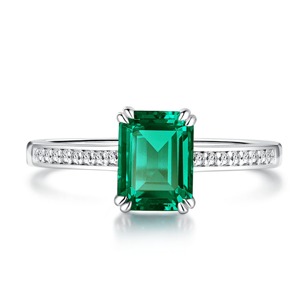 Exquisite Petite Micropavé Emerald Cut Emerald Ring for Women - Elegant Wedding, Engagement & Anniversary Jewelry Gift
