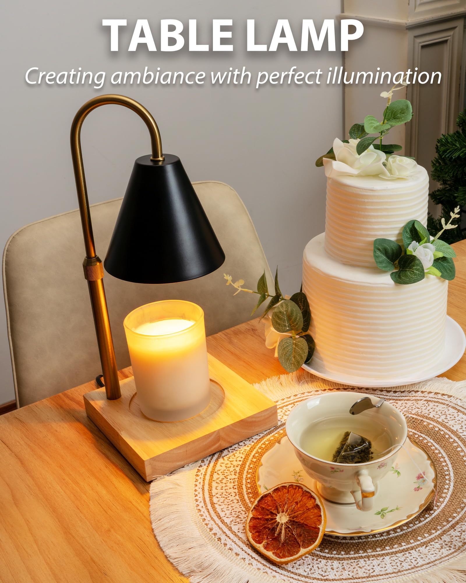 Premium Candle Warmer Lamp with Timer & Dimmer - 2 Bulbs Included - Elegant Home Decor for Kitchen, Bedroom & Living Room - Perfect Gift for Mom, Friends & Housewarming (Black, Metal) - Ideal for Soy Candles, Relaxation & Aromatherapy