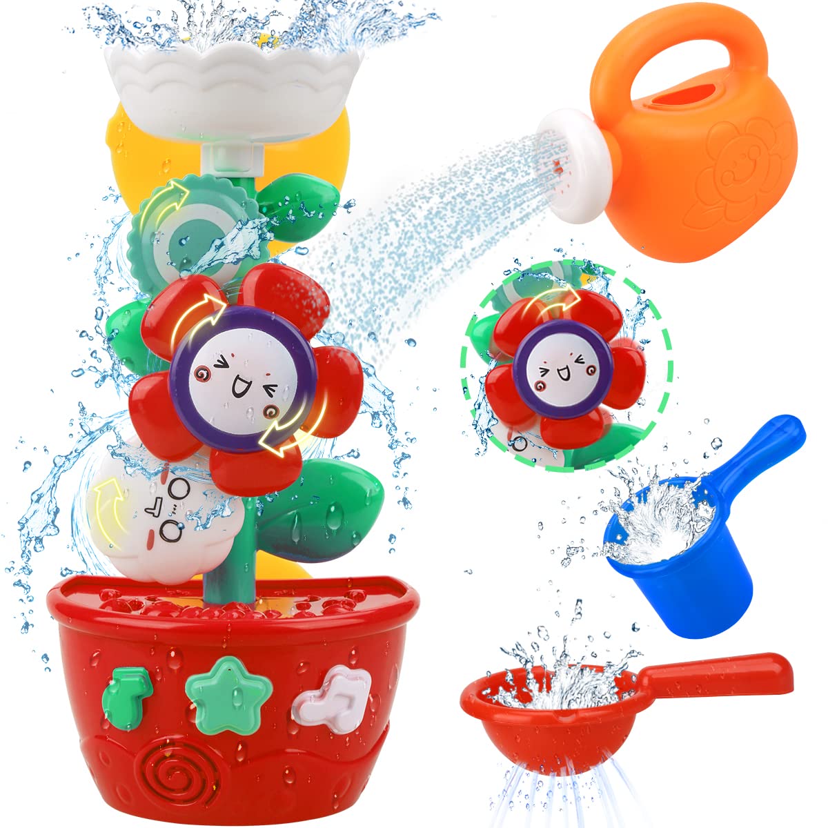 **Best Bath Toys for Toddlers 1-4 Years Old - Fun Bathtub Toys Set with Mini Sprinkler, 2 Cups & Strong Suction Cups - Perfect Gift for Girls & Boys - Ideal for Bath Time Play & Sensory Learning**