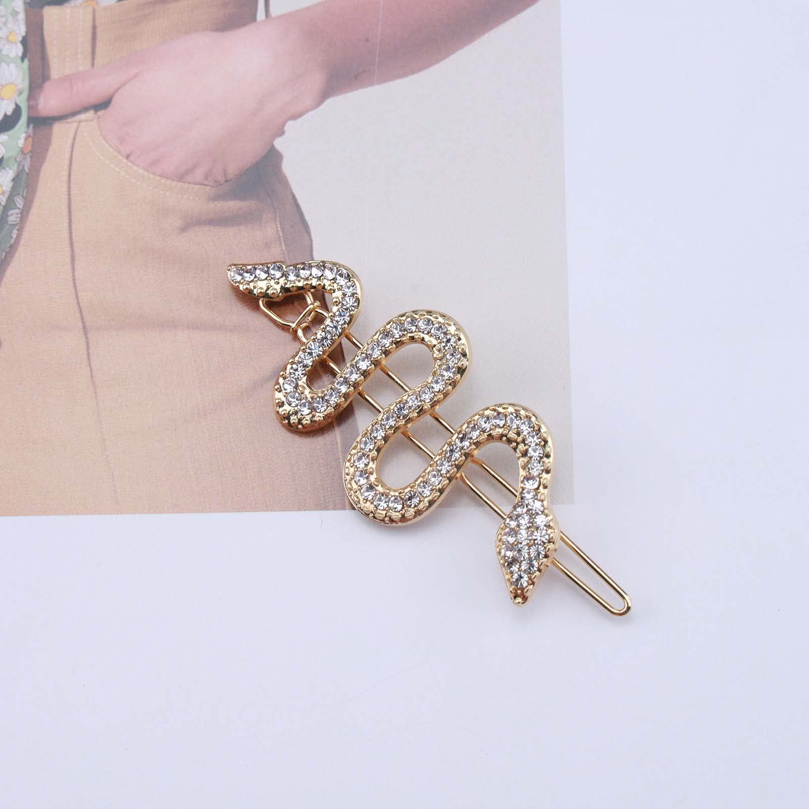 Boho Crystal Snake Hair Clip - Gold Rhinestone Pave Barrette Pin for Women & Girls | Elegant Side Hair Accessories for Weddings, Parties & Everyday Wear