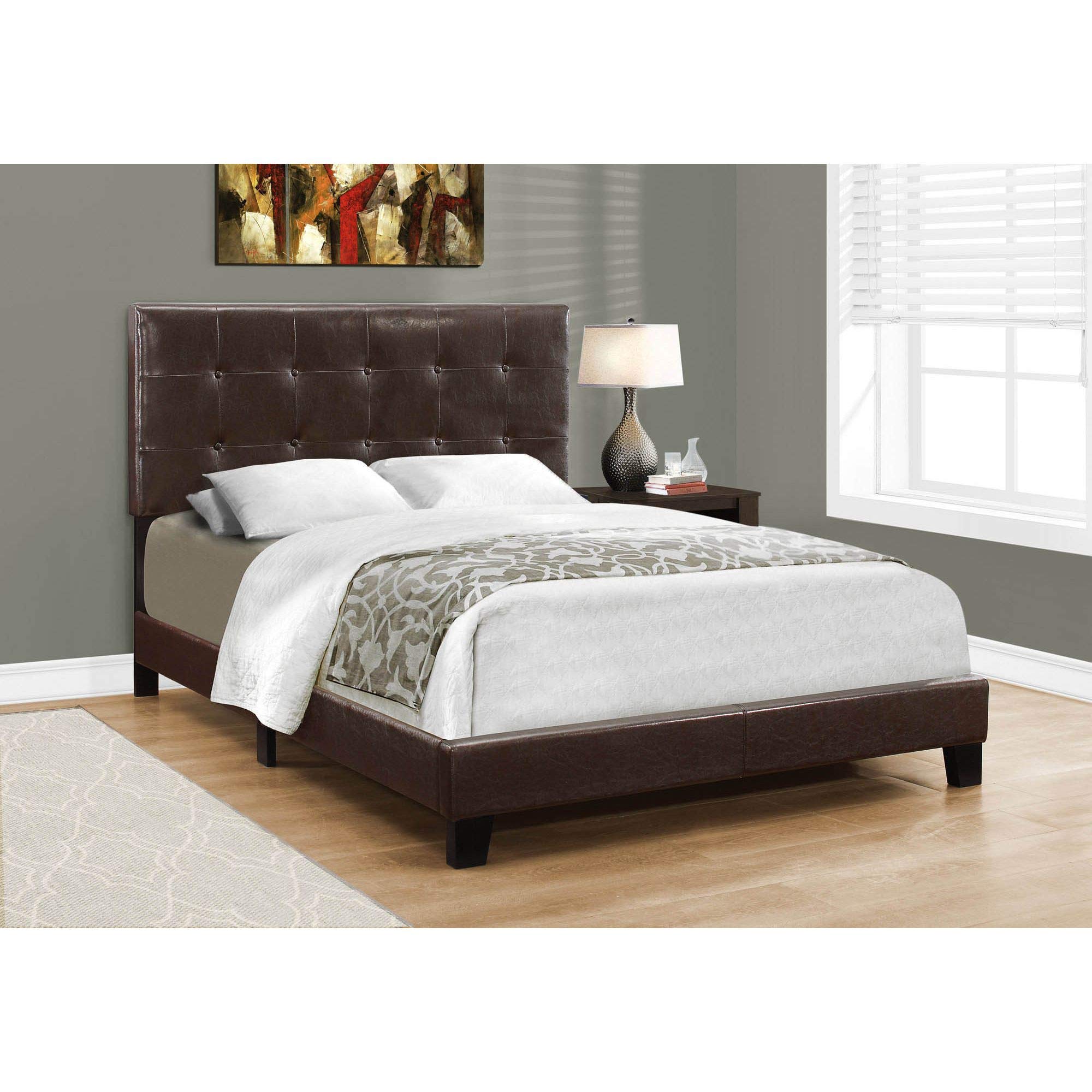 Offex Contemporary Full Size Leather-Look Upholstered Bed Frame in Brown or Black - Modern Bedroom Furniture for Master & Guest Rooms
