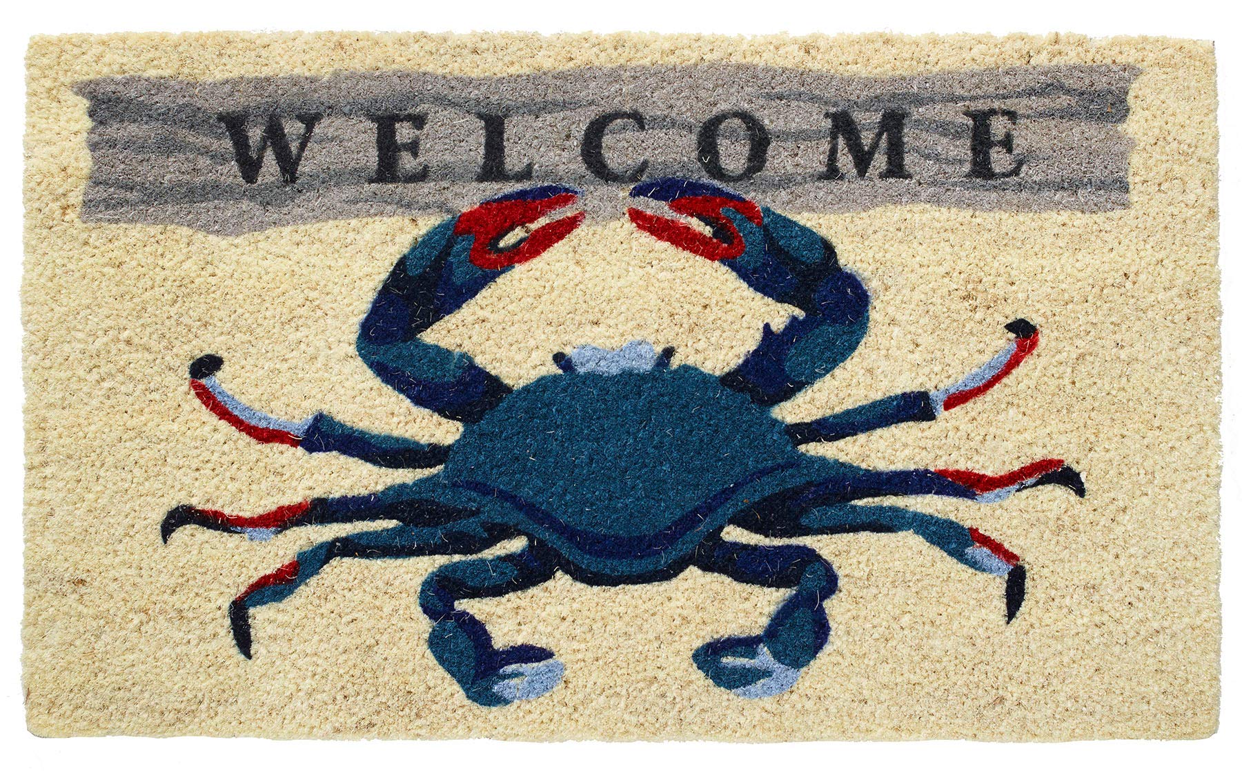 HF by LT Welcome Crab 100% Coir Doormat - 18 x 30 Inches Natural Durable Eco-Friendly Coconut Fiber Doormat with PVC Backing - Perfect for Front Door, Porch, Patio & Entryway Decor