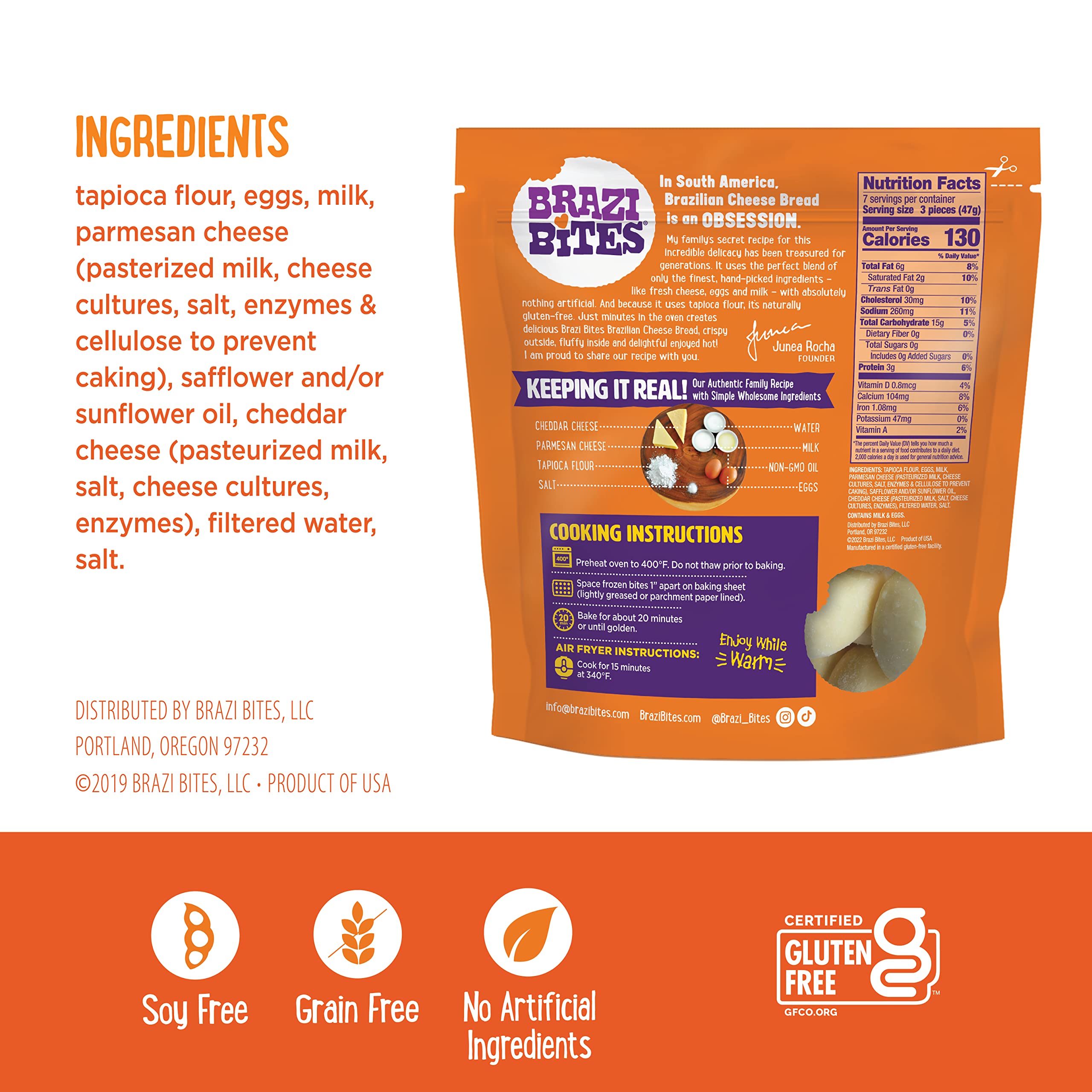 Gluten-Free Brazilian Cheese Bread - Cheddar & Parmesan | Vegetarian Frozen Snacks | Soy-Free, No Artificial Ingredients or Preservatives | 11.5 oz Pouches (12-Pack) | Perfect for Parties, Breakfast & Quick Snacks