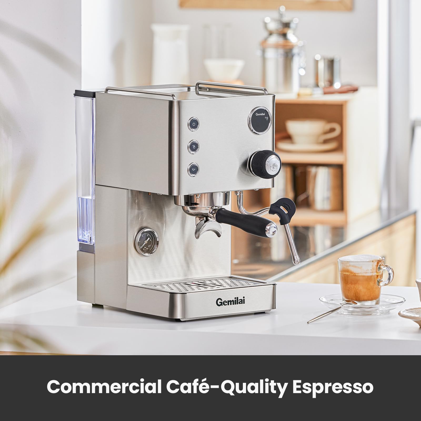 15 Bar Professional Espresso Machine with Milk Frother Steam Wand - 1450W Fast Heating Boiler, 57oz Removable Water Tank - Perfect for Latte, Cappuccino & Americano - Brushed Stainless Steel Coffee Maker (G3007L) - Ideal for Home Baristas & Coffee Shops