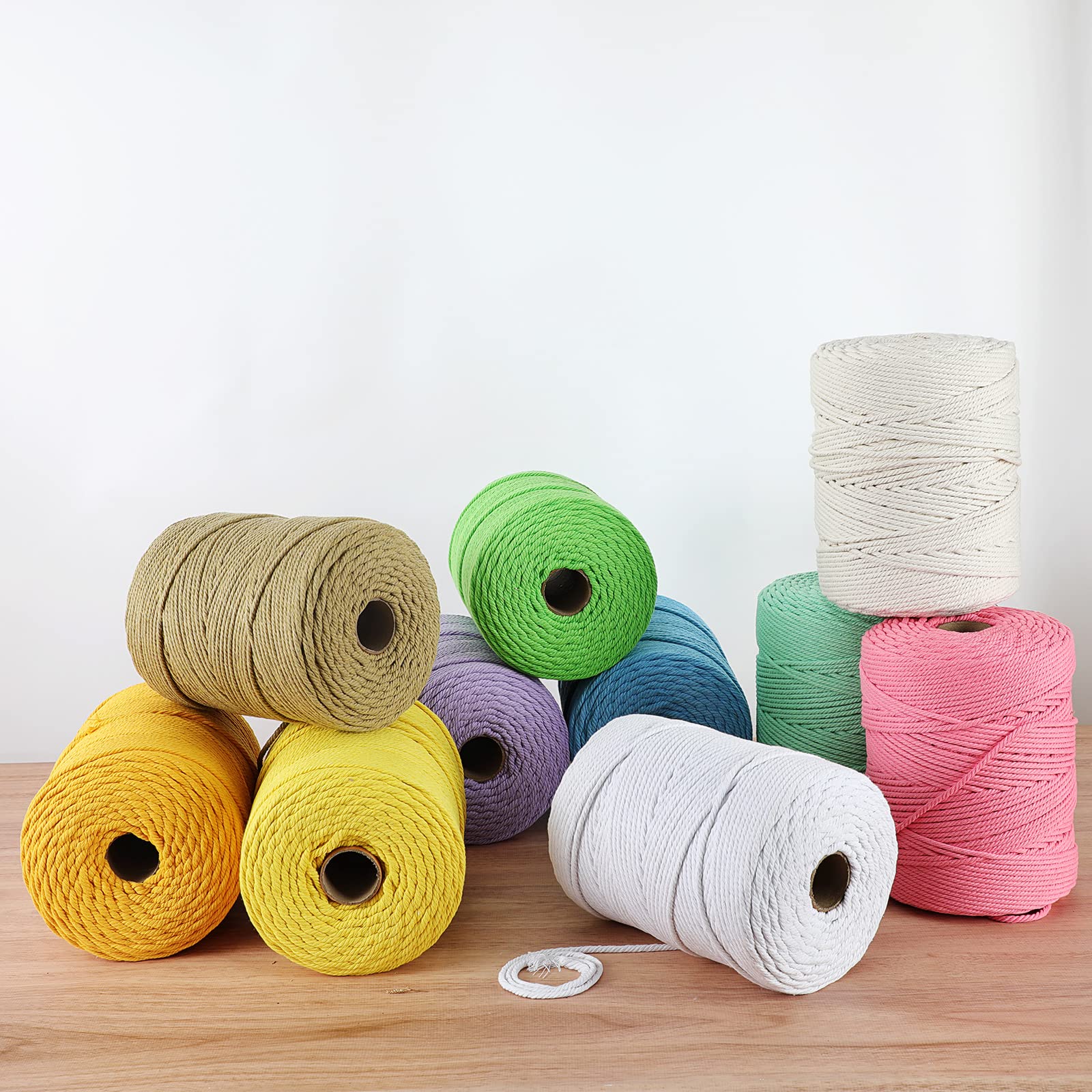 4mm x 328yd Natural Cotton Macrame Rope - 4 Strand Twisted DIY Craft Cord for Knitting, Plant Hangers, Wall Decor, Wedding & Boho Home Decor - Soft Gray Macrame String for Handmade Projects