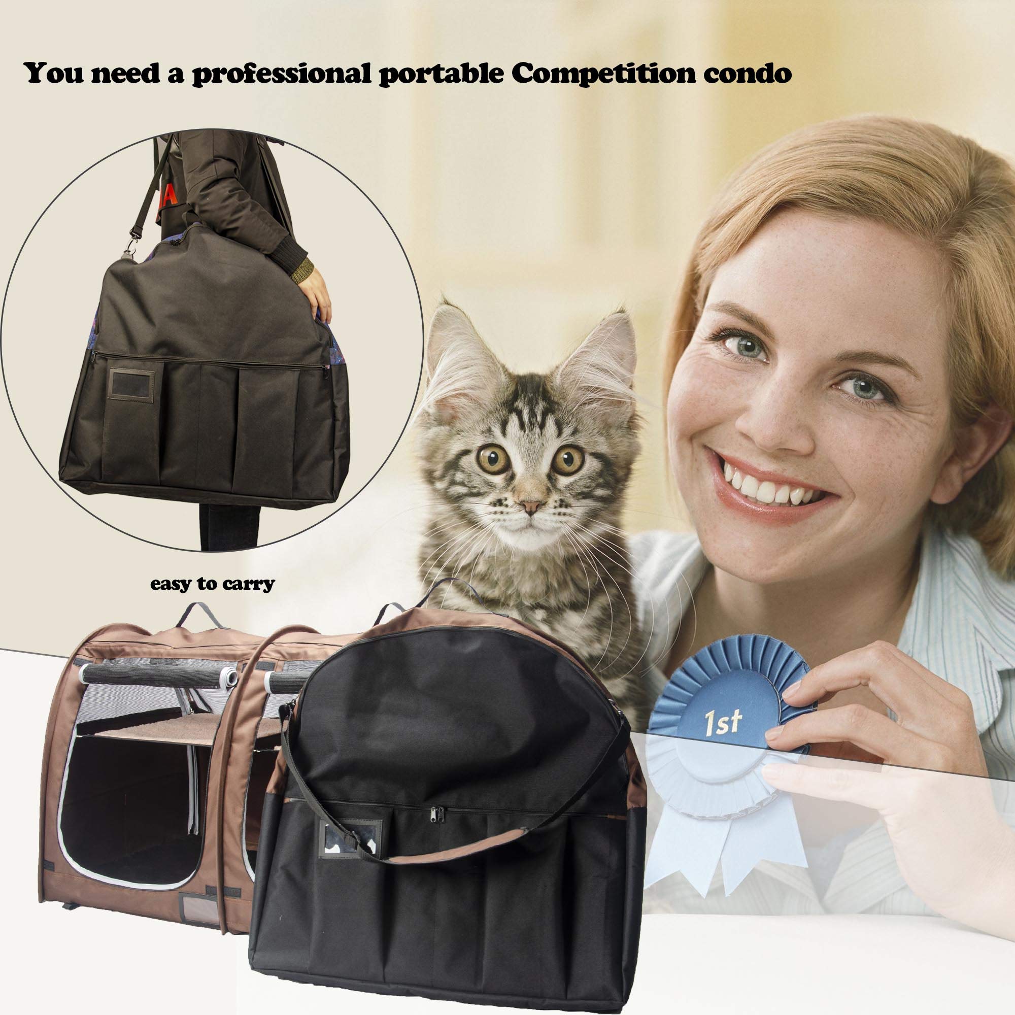 Mispace Portable Twin Compartment Cat Cage & Dog Kennel - Foldable Pet Crate with Carry Bag, 2 Hammocks, Mats & Collapsible Litter Box - Ideal for Travel, Home & Vet Visits