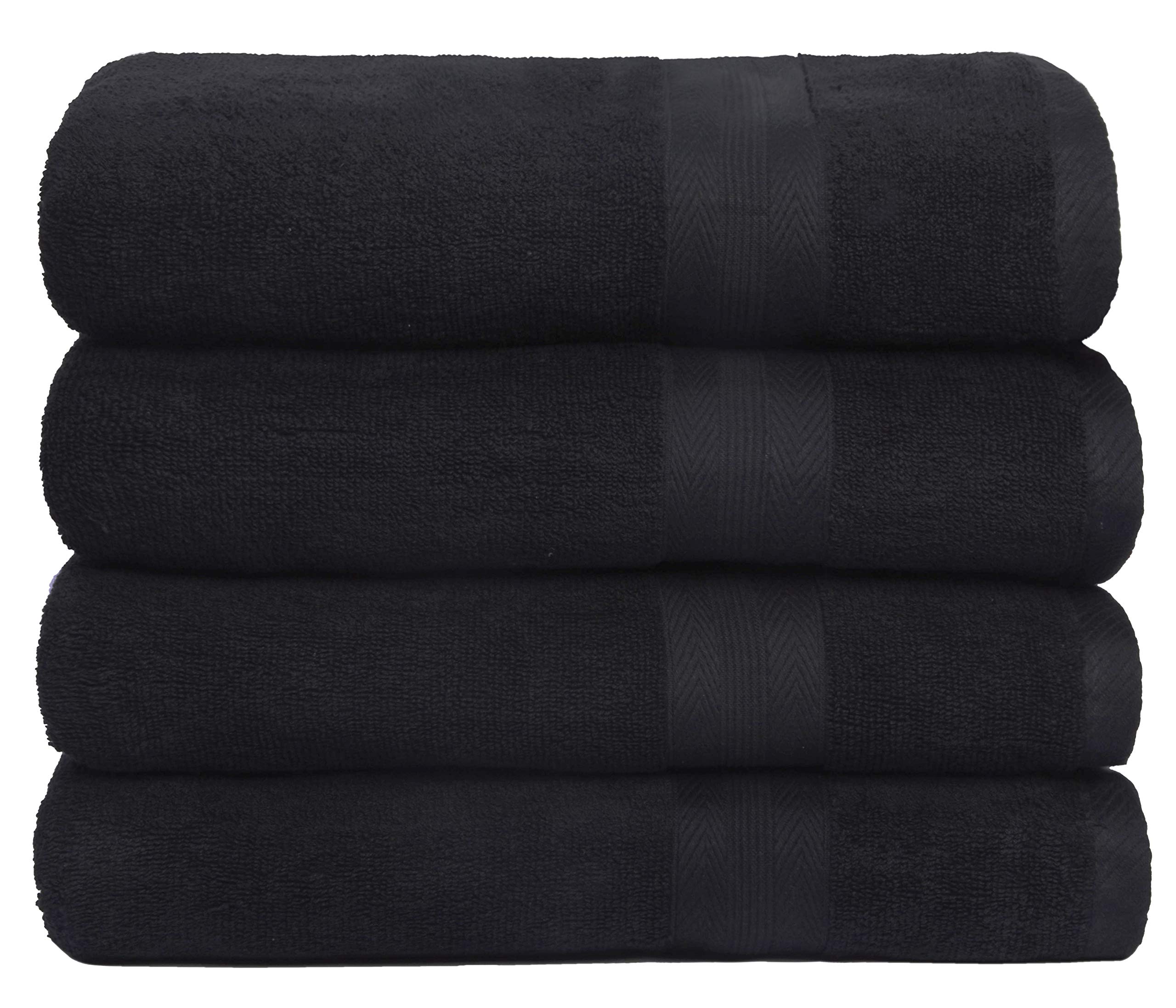 BOUTIQUO Premium 100% Cotton 4-Piece Bath Towel Set - Ultra Soft & Absorbent 27x54 Inch Bath Towels (4 Pack) - Perfect for Spa, Gym, Beach & Everyday Home Use - Black