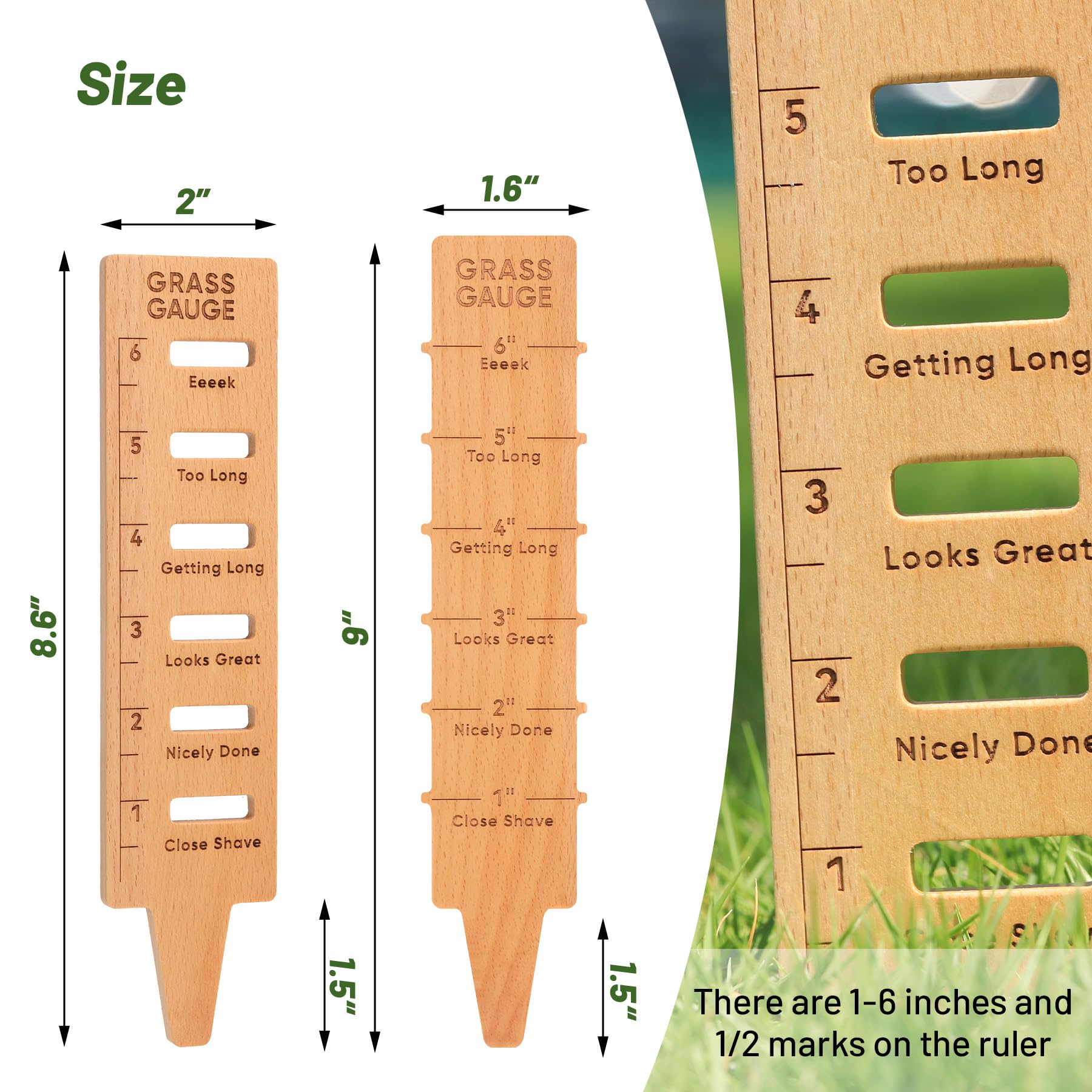 2PCS Wooden Grass Gauge Ruler - Outdoor Lawn Measurement Tool for Perfect Grass Trimming | Yard Care Essential with Height Indicator | Ideal Gardening Gift for Lawn Lovers | Perfect for Measuring Turf Height in Residential & Commercial Landscapes