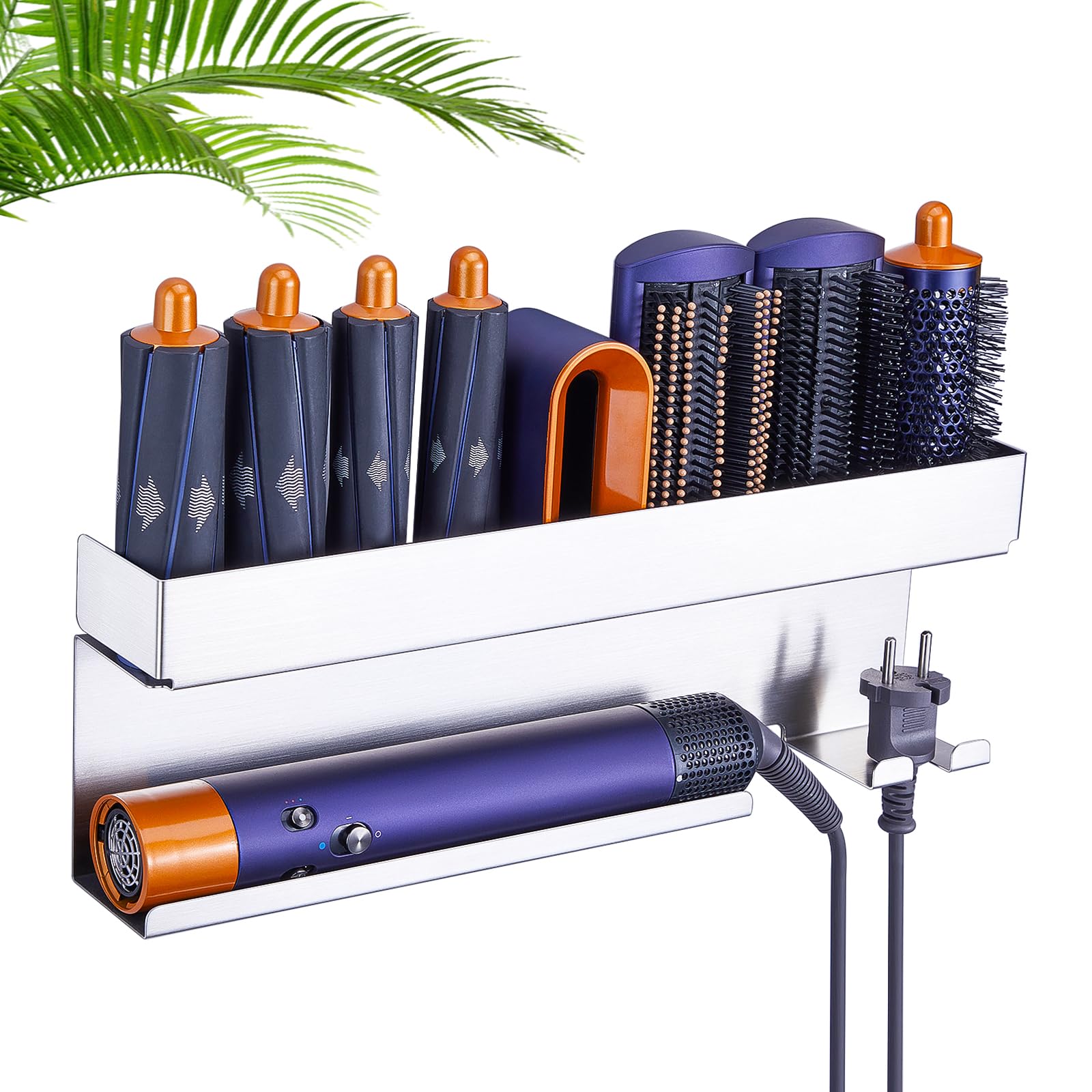 Wall Mount Hair Dryer Holder & Organizer - Stainless Steel Blow Dryer & Straightener Storage - Bathroom Adhesive Mount for Hair Tools - Perfect for Salon, Bathroom & Home Organization