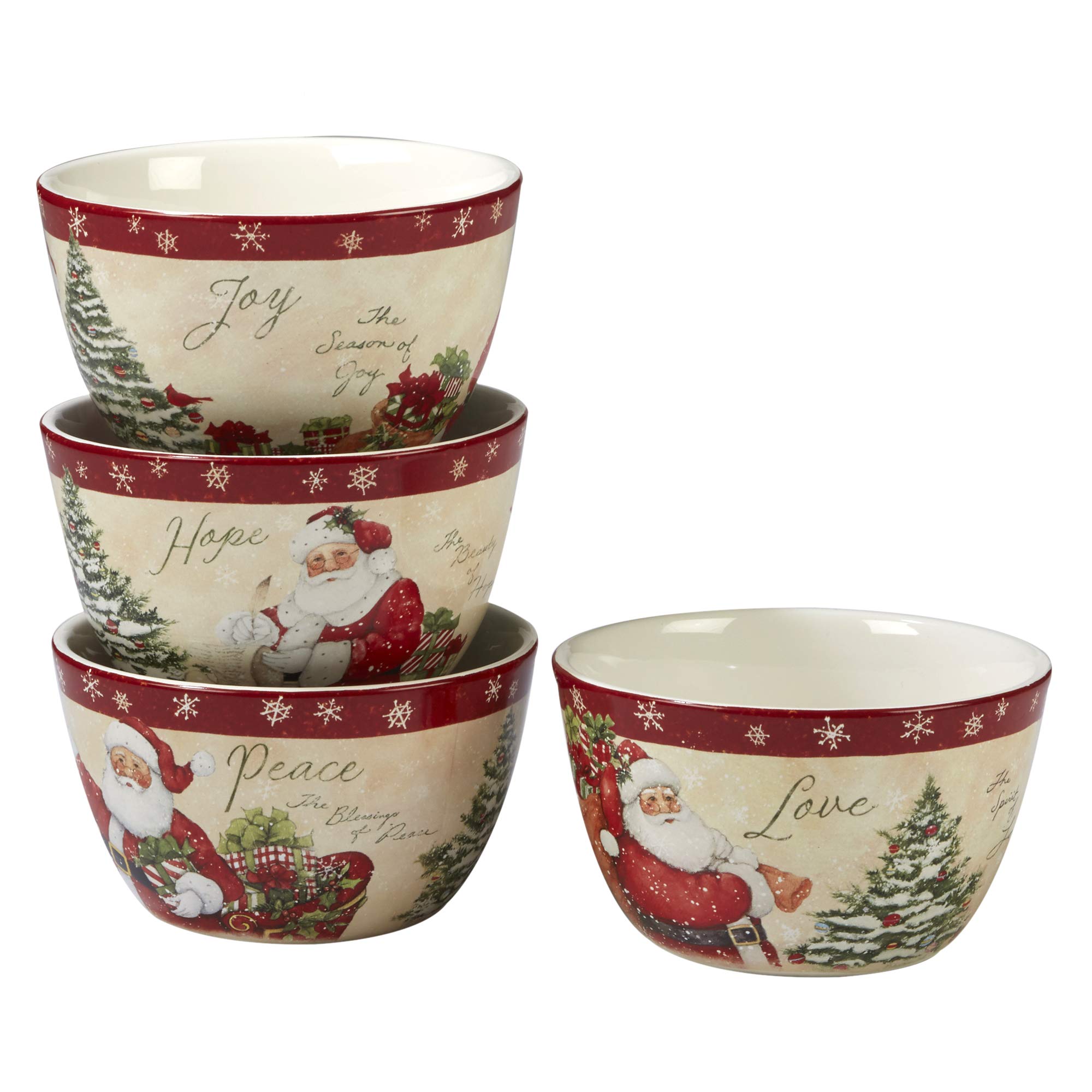 Certified International 89127 Holiday Wishes 16-Piece Dinnerware Set - 4 Place Settings, Multicolor Porcelain Plates, Bowls & Mugs - Perfect for Christmas, Thanksgiving & Family Gatherings