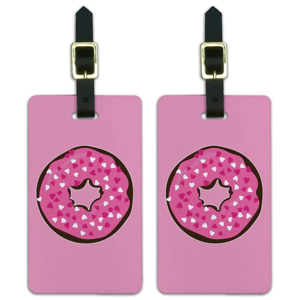 Valentine's Day Chocolate Donut Pink Heart Luggage ID Tags - Set of 2 Travel Accessories for Suitcases, Backpacks & Bags | Perfect for Couples, Travel Lovers & Gift Giving