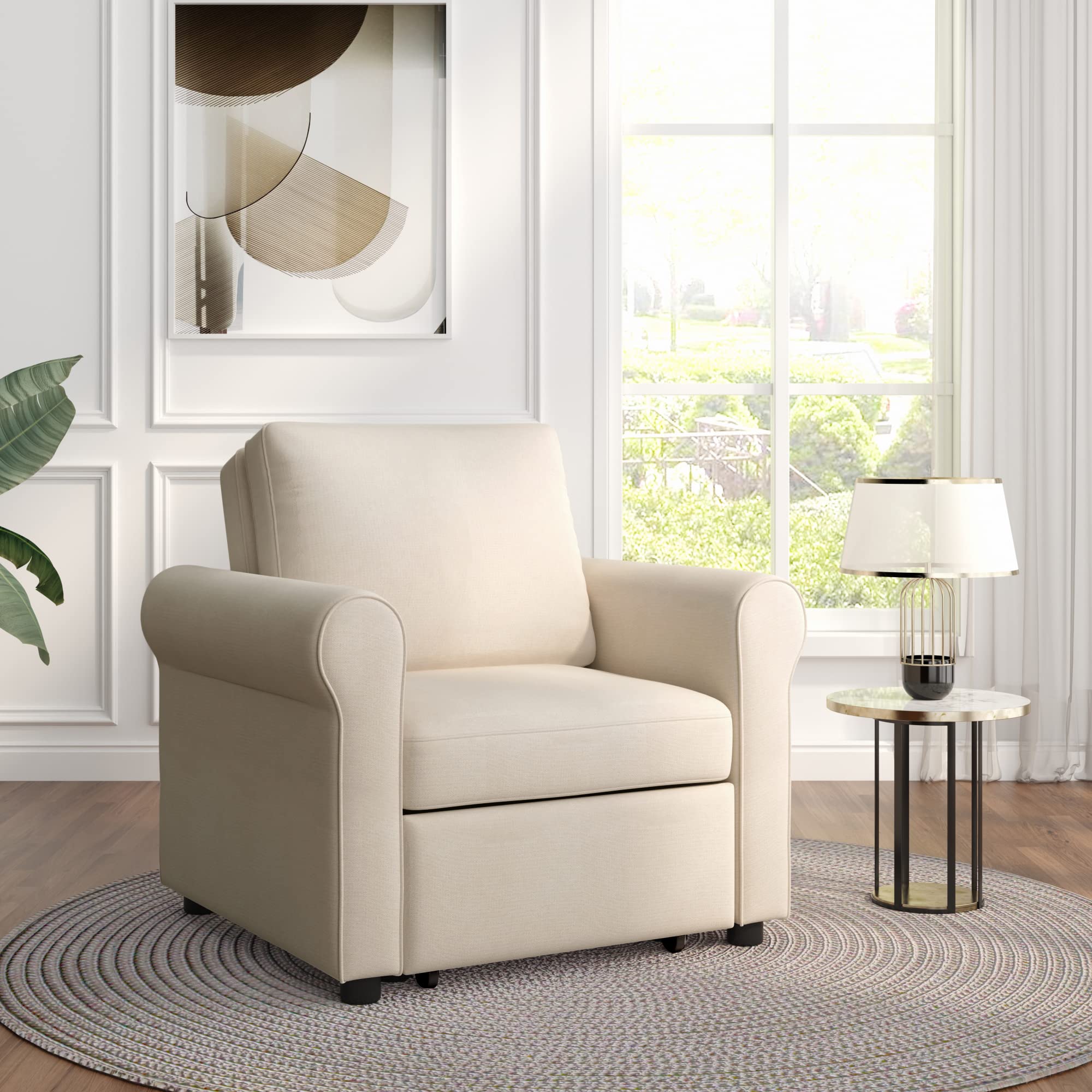 3-in-1 Convertible Sofa Bed Sleeper Chair - Pullout Bed with Adjustable Backrest, Foldable Modern Sleeper Sofa for Adults (Beige) - Perfect for Small Apartments, Guest Rooms & Home Offices