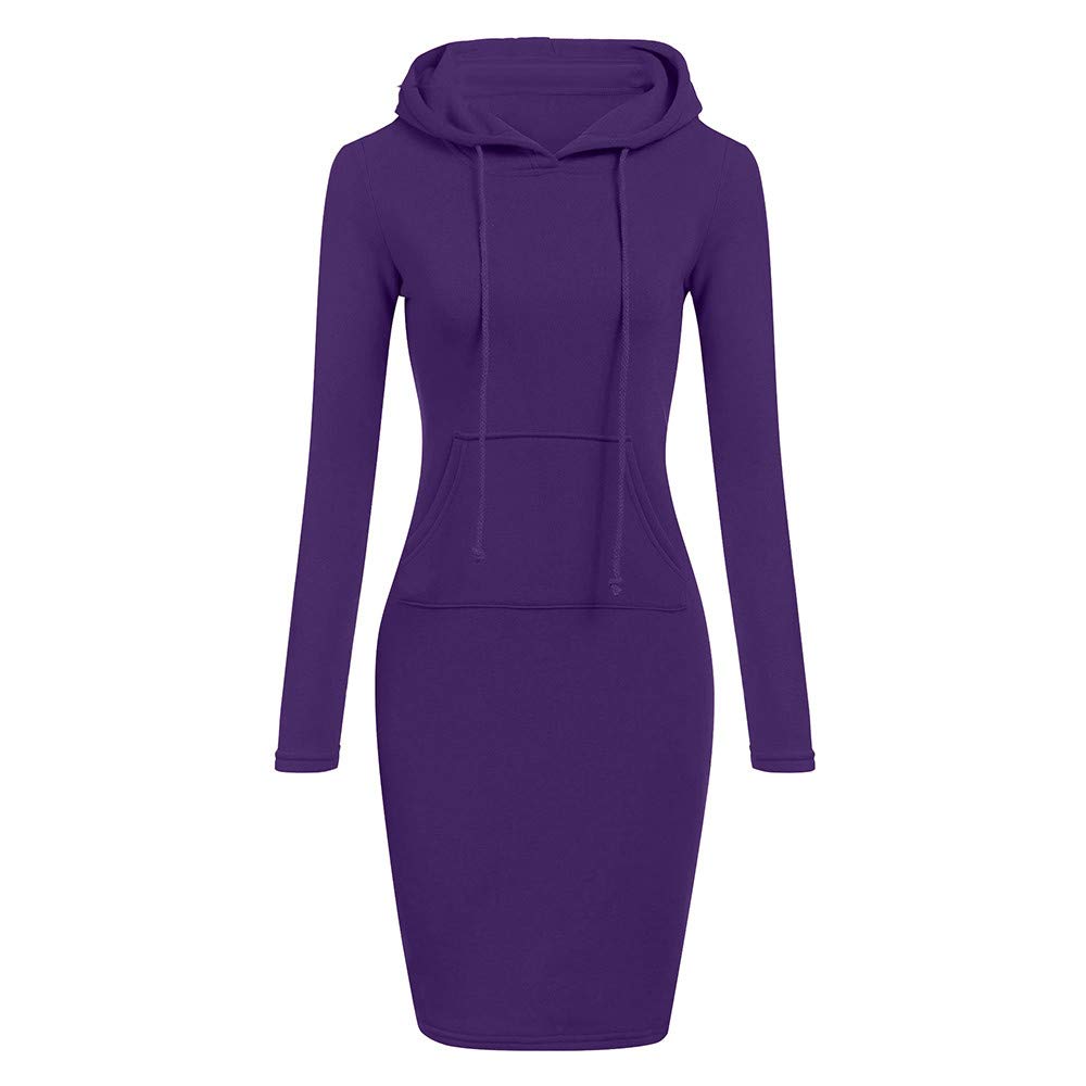 Vermers Women's Casual Long Sleeve Hooded Sweatshirt Dress with Pocket - Soft Solid Color Tunic Top for Lounge, Streetwear & Fall Fashion