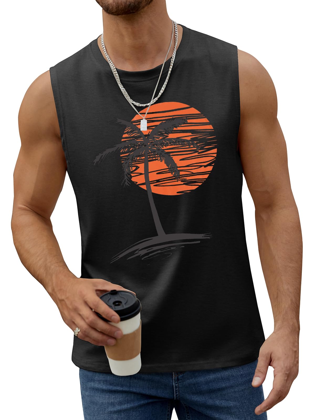 Men's Summer Beach Tank Top - Tropical Hawaiian Palm Tree Print Sleeveless Muscle Tee for Vacation, Pool Party & Casual Wear | Breathable Quick-Dry Shirt