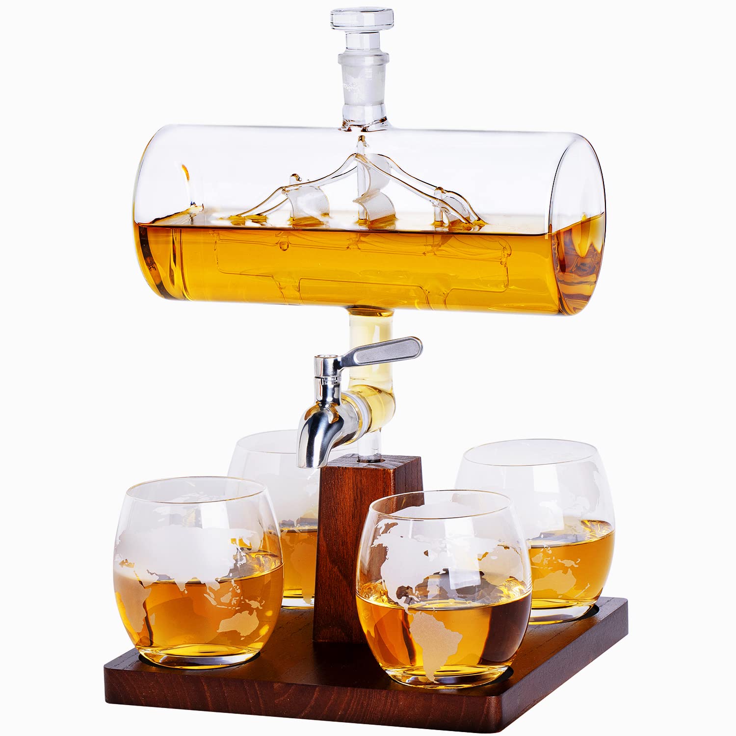 Premium Whiskey Decanter Set with 4 Crystal Globe Glasses - Elegant Barware for Bourbon, Scotch & Liquor - Perfect for Home Bars, Gifts & Entertaining