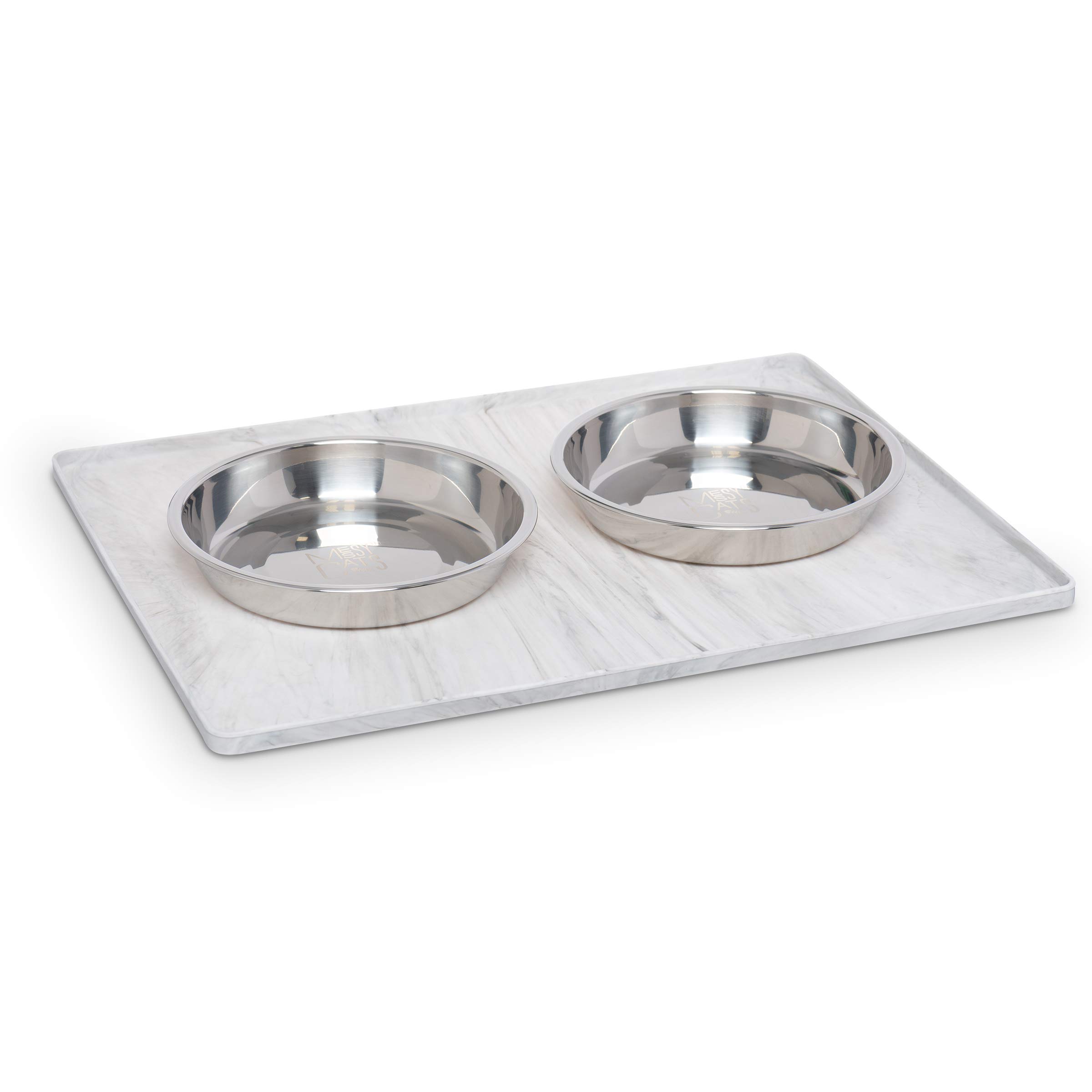 Non-Slip Silicone Pet Bowl Mat for Dogs & Cats - 16” x 12” Spill-Proof Feeding Mat with Raised Edge | Waterproof & Easy Clean | Perfect for Messy Eaters, Kitchen & Floor Protection (Marble Design)