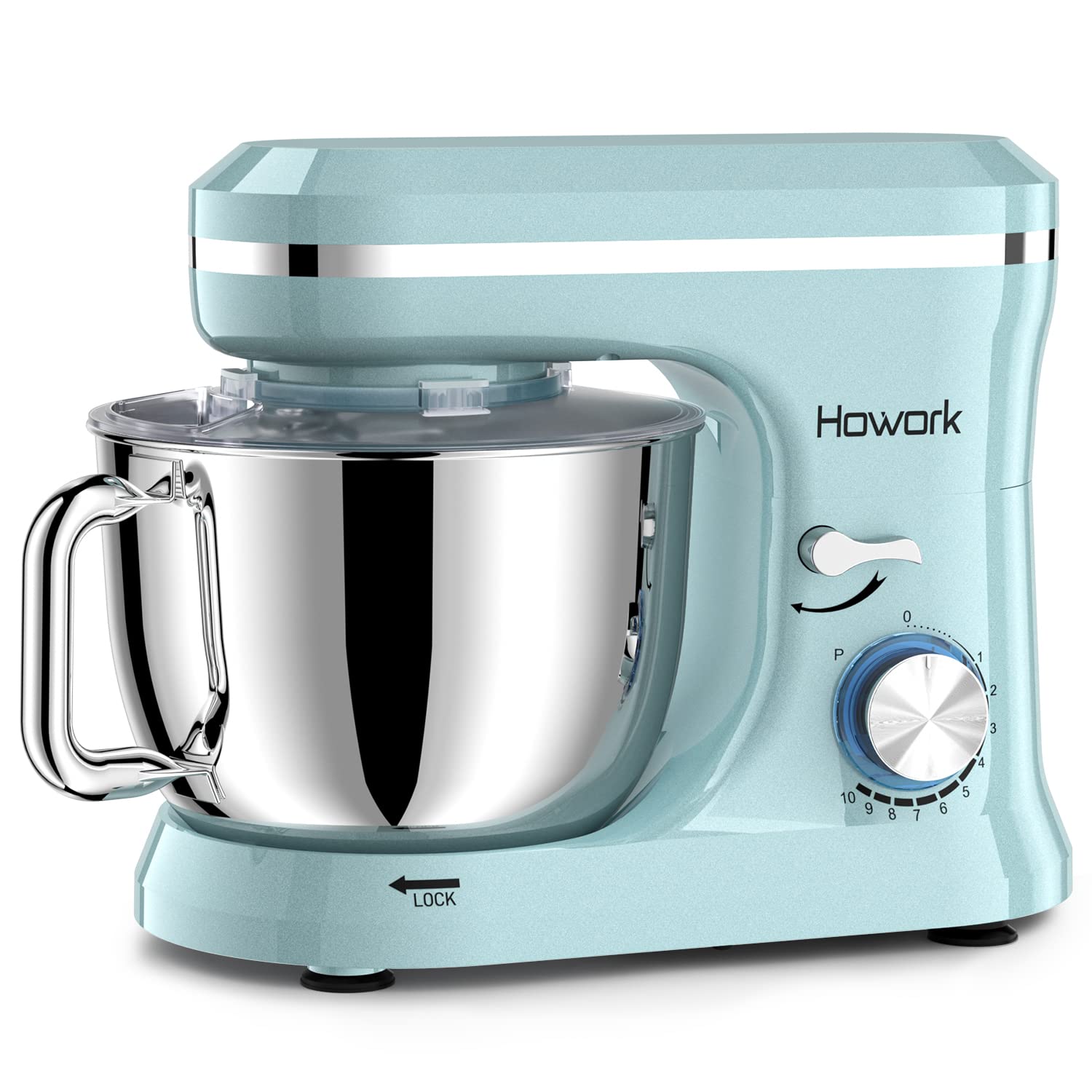 HOWORK 6.5QT Stand Mixer - 10+ Speed Electric Kitchen Mixer with Stainless Steel Bowl, Dough Hook, Wire Whip & Beater - Perfect for Baking, Cooking, Meal Prep & Home Kitchen Use (Blue)