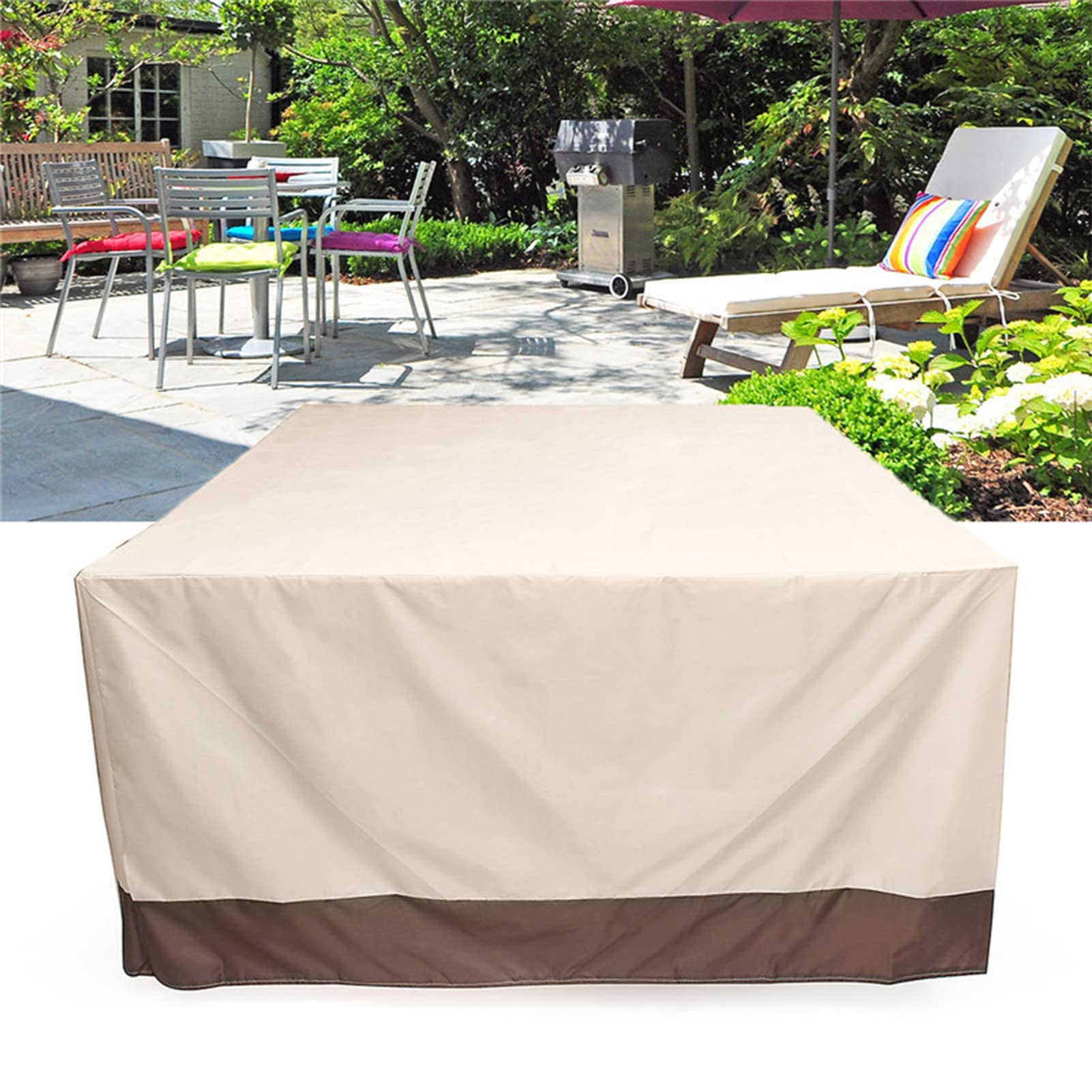 **EEUK 210D Waterproof Patio Furniture Cover - All-Weather Protection for Rectangular Dining Table & Chairs Set, Outdoor Sectional Sofa Set (269x180x89cm, Beige) - Perfect for Backyard, Garden, and Poolside Use**