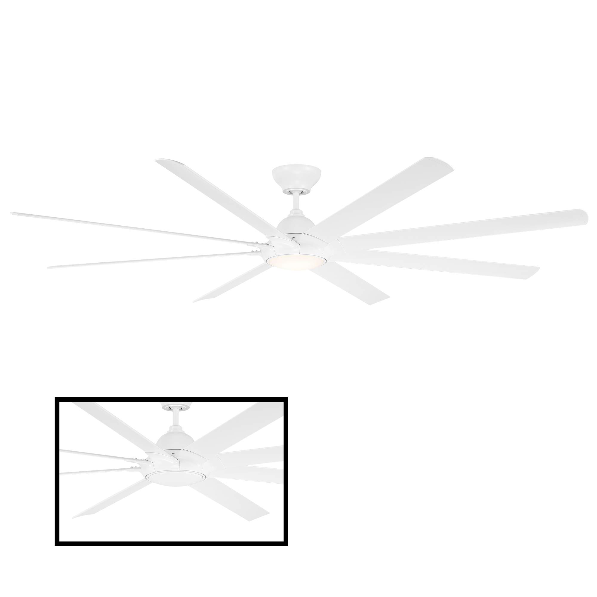 96in Hydra Smart Ceiling Fan with 8 Blades, Matte White Finish, 2700K LED Light Kit & Wall Control - Perfect for Large Living Rooms and Outdoor Patios