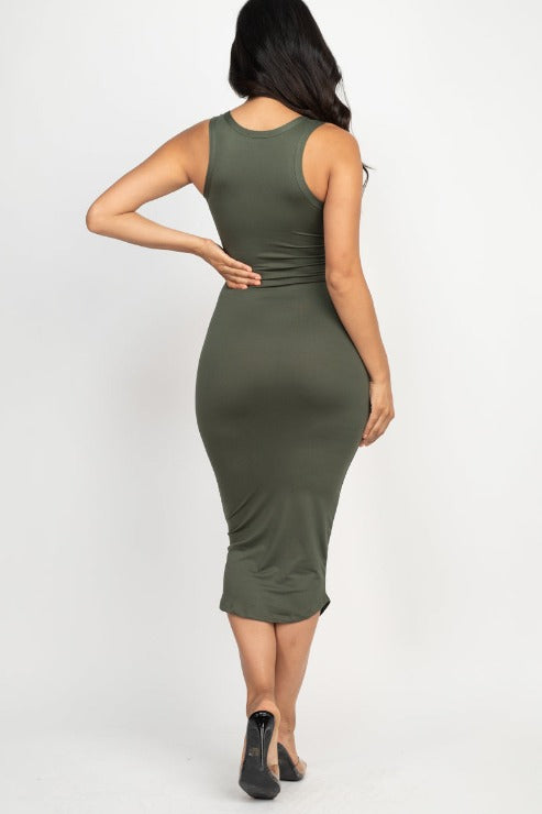 Split Neck Tank Midi Dress for Women - CAPELLA Flowy Summer Dress with Side Slits | Perfect for Beach Vacations, Date Nights & Casual Outings
