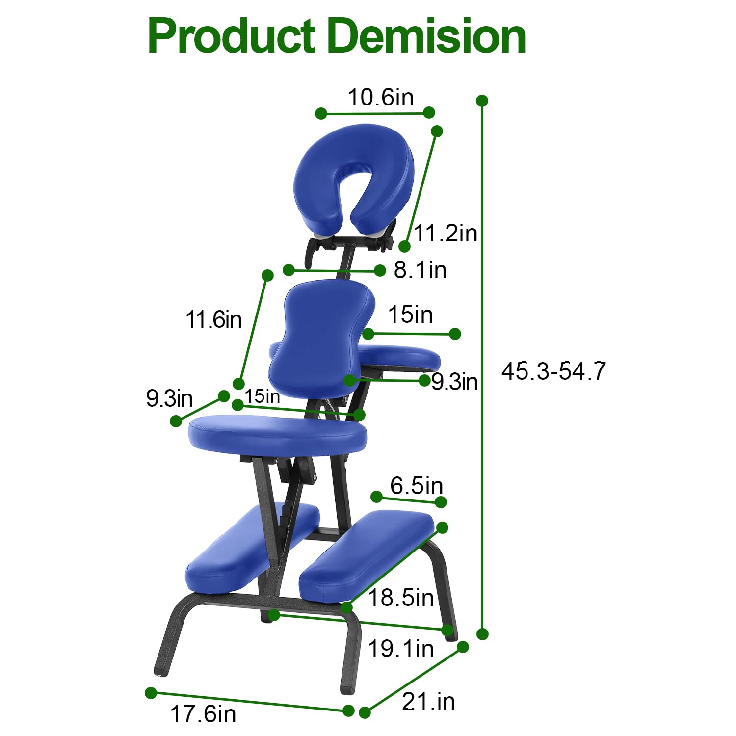 FDW Portable Foldable Massage Chair - Adjustable Height Tattoo & Spa Salon Chair with High Density Foam & Backpack - Perfect for Tattoo Studios, Massage Therapy, Facial Treatments & Home Relaxation (Blue)