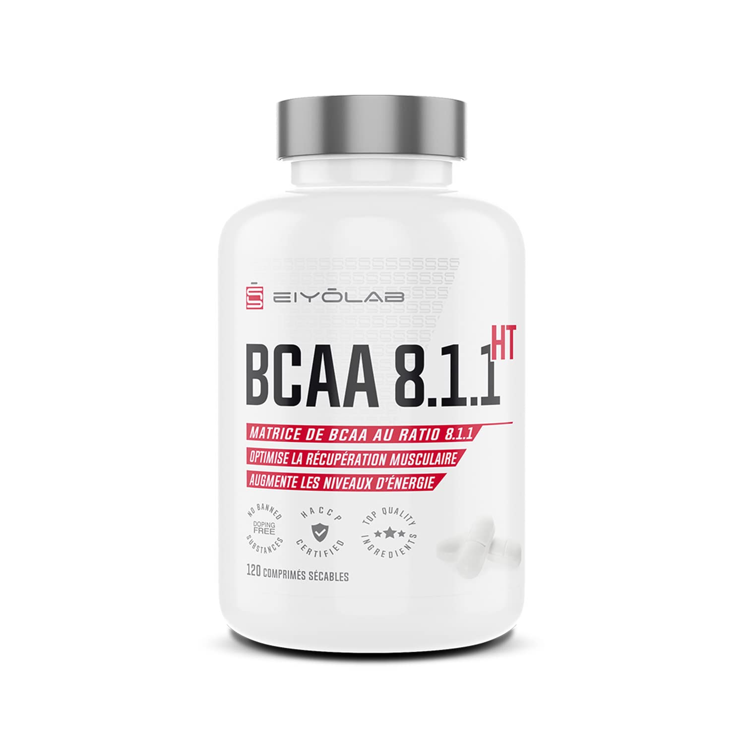 BCAA 8.1.1 Amino Acid Tablets with Vitamin B6 - 1g per Tablet for Muscle Growth & Recovery - Reduces Lactic Acid - 120 Count by Eiyolab | Perfect for Post-Workout Recovery & Athletic Performance Enhancement