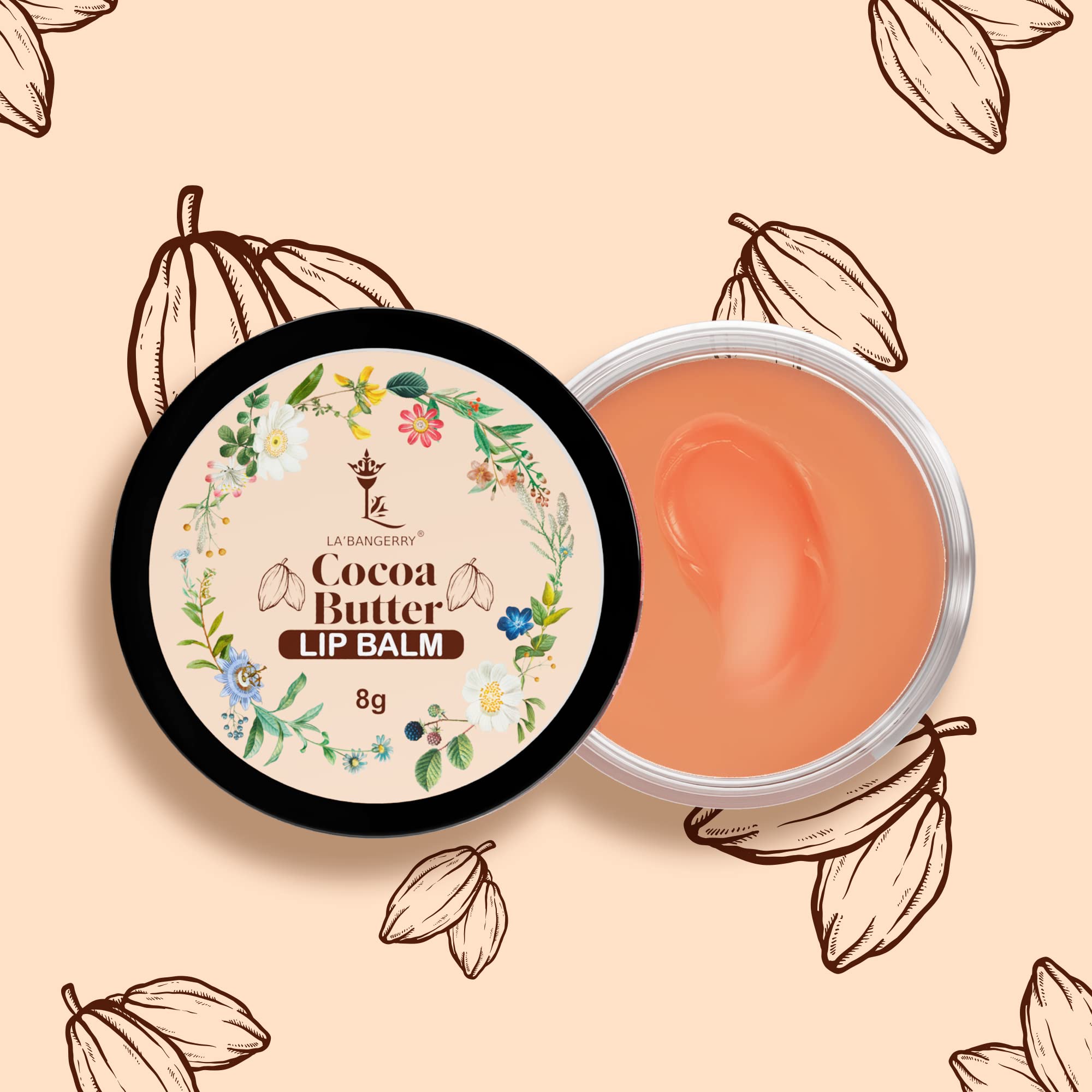 LA'BANGERRY 100% Natural Mango & Cocoa Butter Lip Balm for Dry, Cracked Lips - Hydrating & Soothing Lip Conditioner for Men & Women (Pack of 2, 8g Each) - Perfect for Winter Care, Daily Moisturizing & On-the-Go Lip Protection
