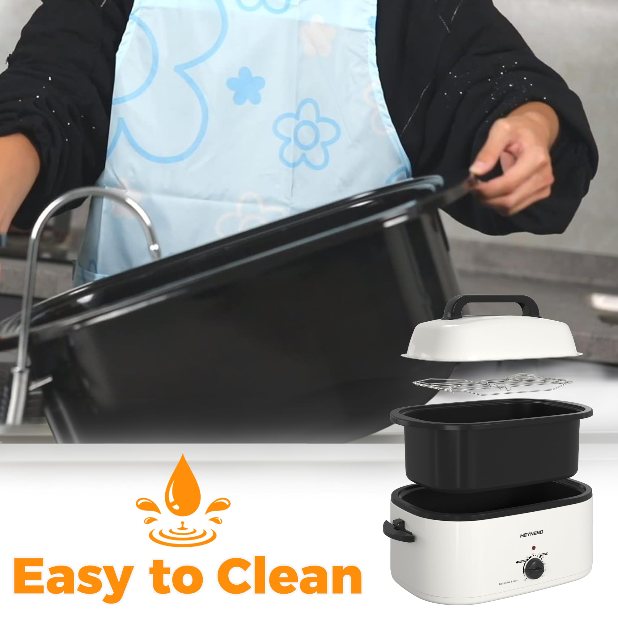 26 Quart Electric Roaster Oven with Visible Self-Basting Lid - Large Stainless Steel Turkey Roaster with Defrost/Warm Function, Adjustable Temperature & Removable Pan Rack - Perfect for Thanksgiving, Holiday Cooking, Parties & Family Gatherings (White)