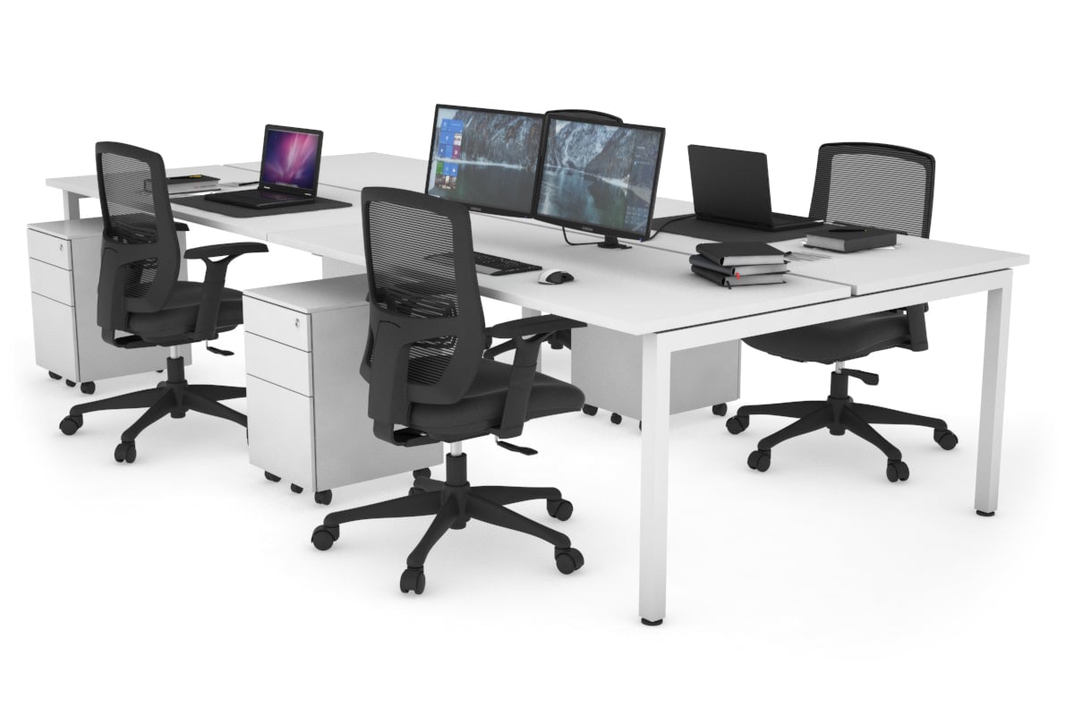 Quadro Square Legs 4-Person Office Workstation Desk - 1600L x 700W Dimensions - Perfect for Team Collaboration & Open Office Spaces