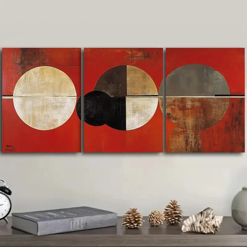 3-Piece Abstract Circle and Ring Wall Art Set - Framed Canvas Prints 40x60cm - High Quality Australian Made Ready-to-Hang Decor for Living Room, Bedroom & Office