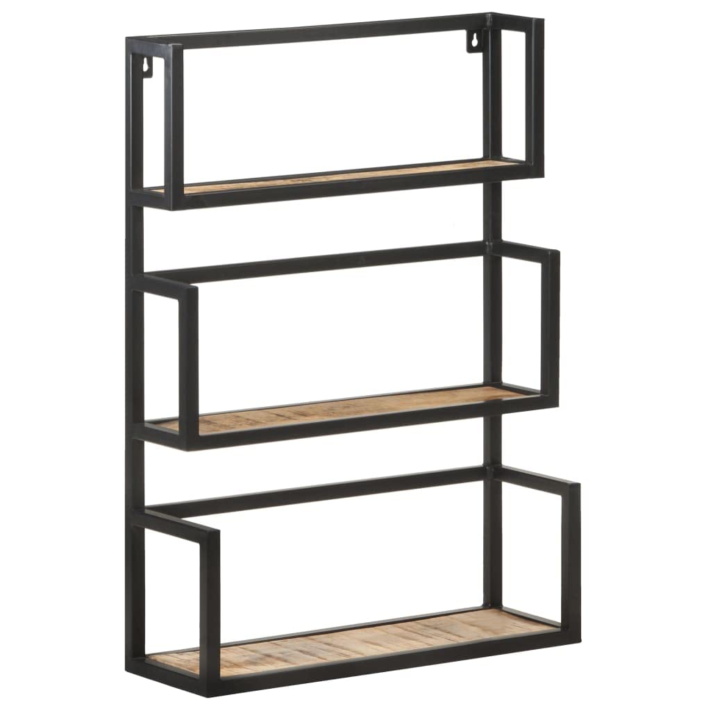 Rustic Mango Wood Wall Shelf - 23.6x7.9x33.5 Inches Square Cloud Shelf for Books & Decor | Bathroom, Living Room, Bedroom & Kitchen Storage | Handmade Wooden Floating Shelves for Home Organization