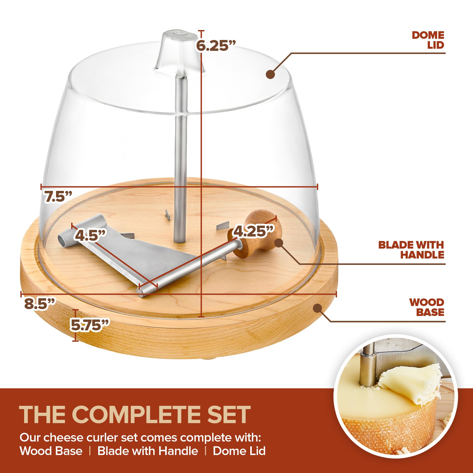 Premium Wooden Cheese Curler with Stainless Steel Blade - Professional Girolle Cheese Shaver for Hard Cheese & Chocolate - Includes Acrylic Lid - Perfect for Cheese Boards, Wine Pairings & Gourmet Gift Giving