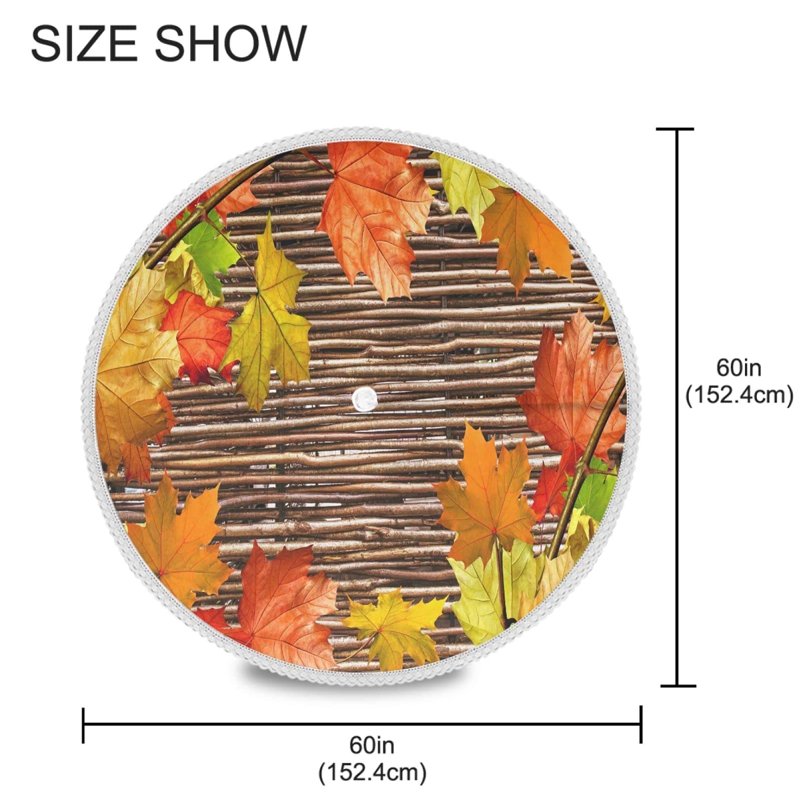 Autumn Red Orange Leaves Outdoor Tablecloth - 60 Inch Round Fall Maple Wood Texture Table Cover with Umbrella Hole & Zipper - Waterproof Patio Dining Cloth for Backyard BBQ, Picnic, Thanksgiving, and Outdoor Parties