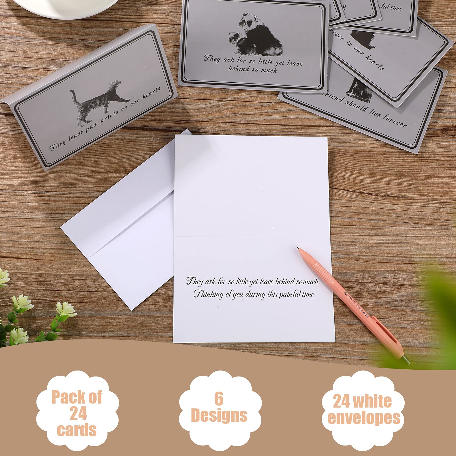 24-Piece Pet Sympathy Cards Set - Thick Condolence Greeting Cards for Loss of Dog, Cat or Beloved Pet with Envelopes | Perfect for Pet Owners, Veterinarians & Animal Lovers to Express Grief Support