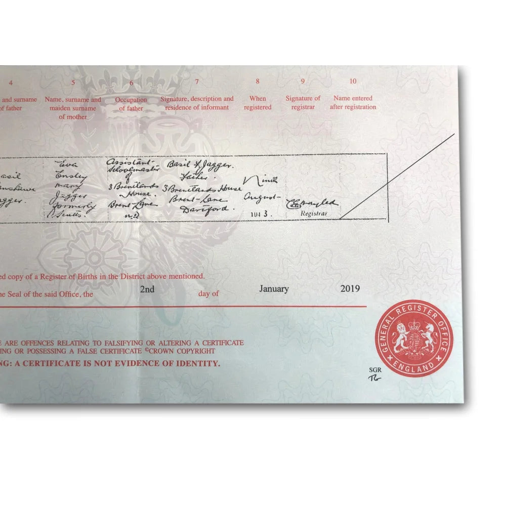 Mick Jagger Authentic UK Birth Certificate Copy - Official Rolling Stones Memorabilia for Collectors & Fans - Perfect for Framing, Display, and Music Memorabilia Collections