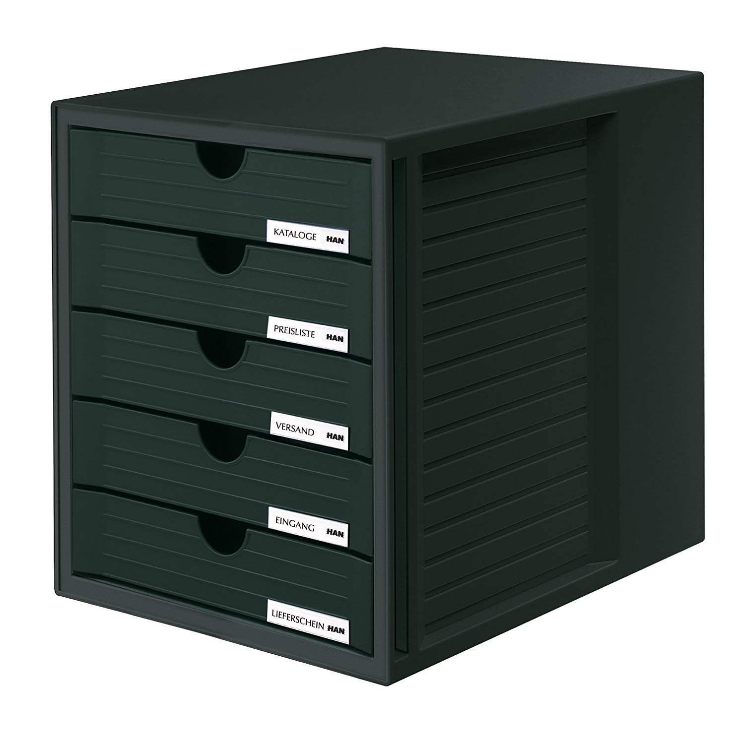 HAN 1450-13 SystemBox 5-Drawer Storage Set - Innovative Black Organizer for Office, Home & Workshop | Space-Saving Design with Secure Closed Drawers | Perfect for Documents, Tools & Craft Supplies