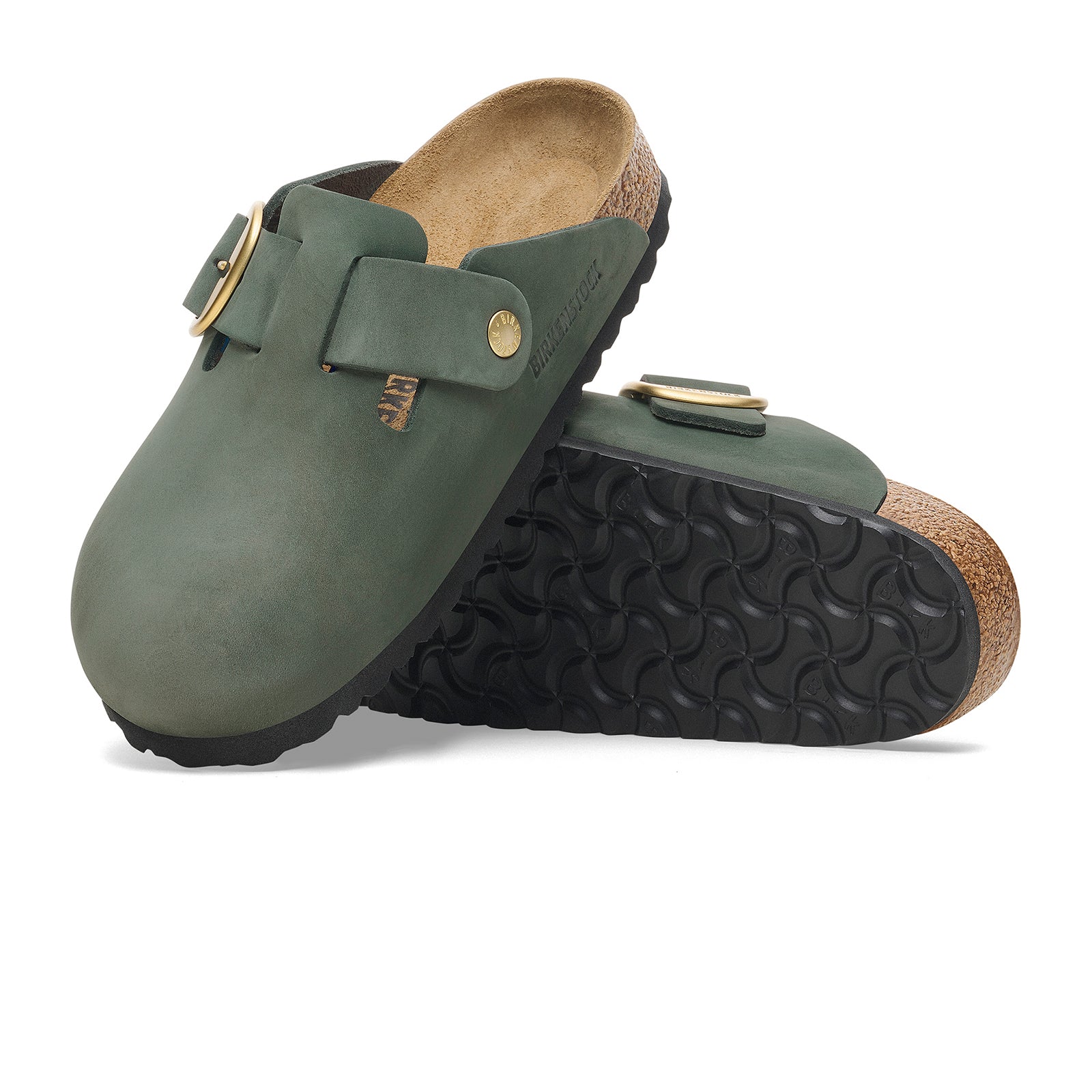 Birkenstock Boston Big Buckle Narrow Clog for Women - Thyme Nubuck Leather | Comfortable Slip-On Shoes for Home, Office & Casual Wear