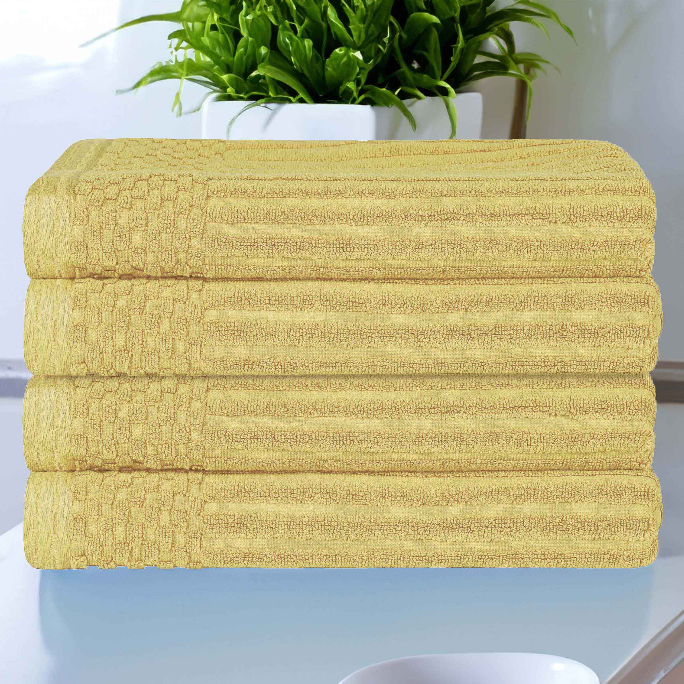 Premium Soho Ribbed Textured Cotton Bath Towels - Ultra Absorbent, Soft & Quick-Drying - Set of 4 (White) - Luxury Spa, Bathroom & Beach Essentials for Home & Travel