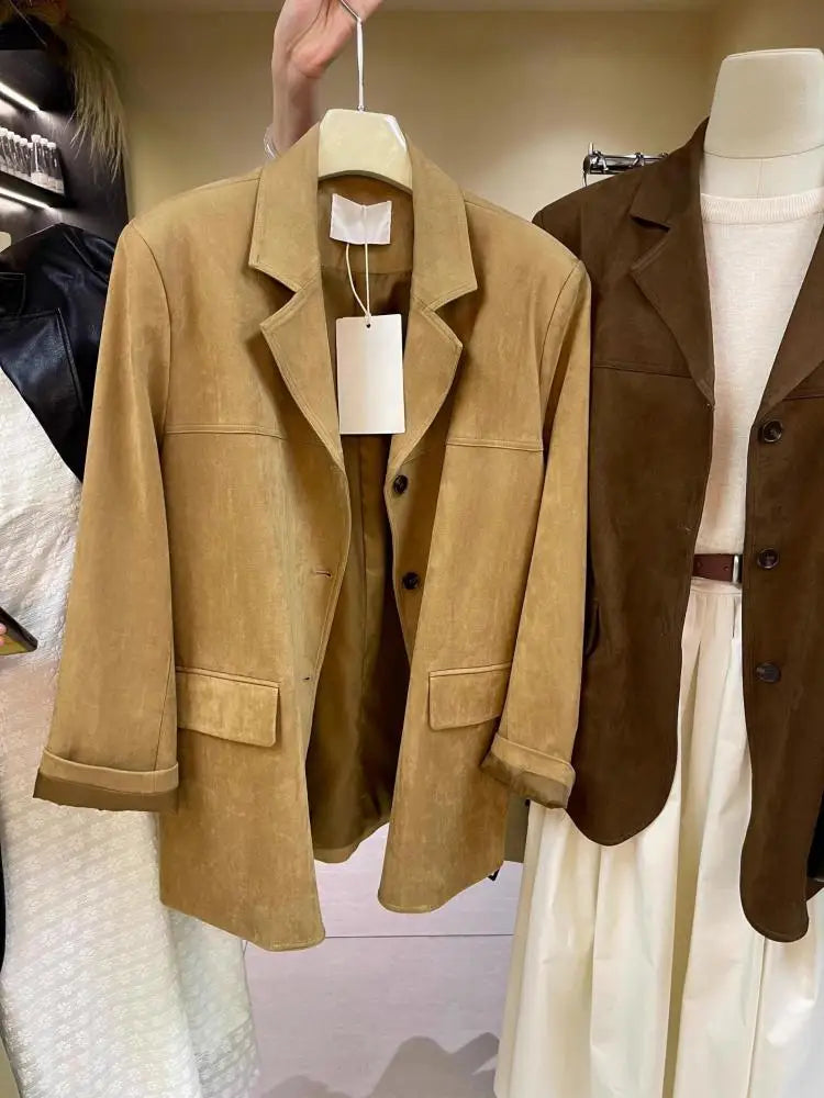2024 Autumn Women's Fashion Blazer - Elegant Brown Long Sleeve Single Breasted Office Coat for Professional Women | Perfect for Business Meetings, Work Attire & Formal Occasions