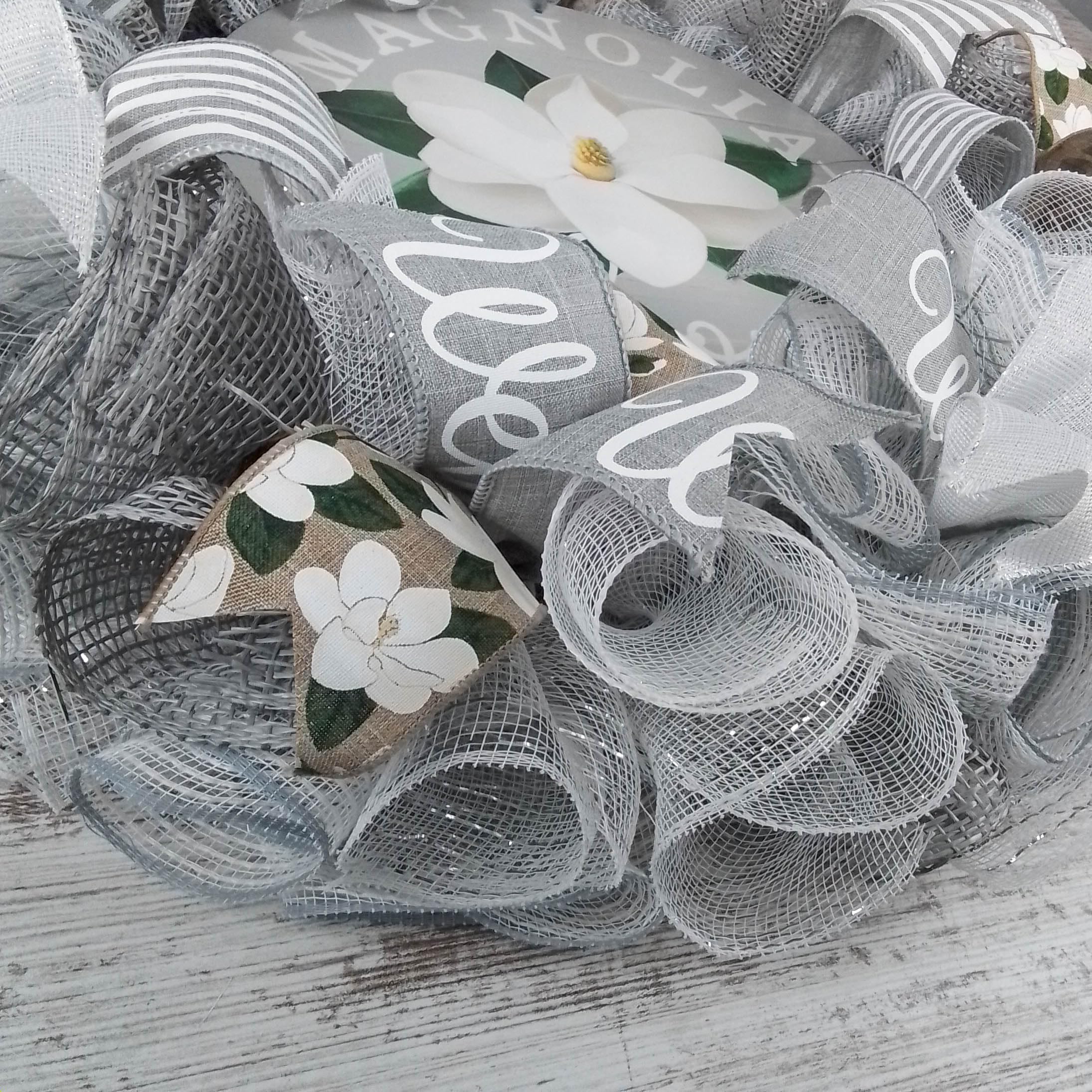 Neutral Magnolia Welcome Wreath - Elegant White and Gray Summer Wreath for Front Door - Spring Home Decor - Wedding Gift Idea - Everyday Door Hanging for Porch, Entryway & Housewarming