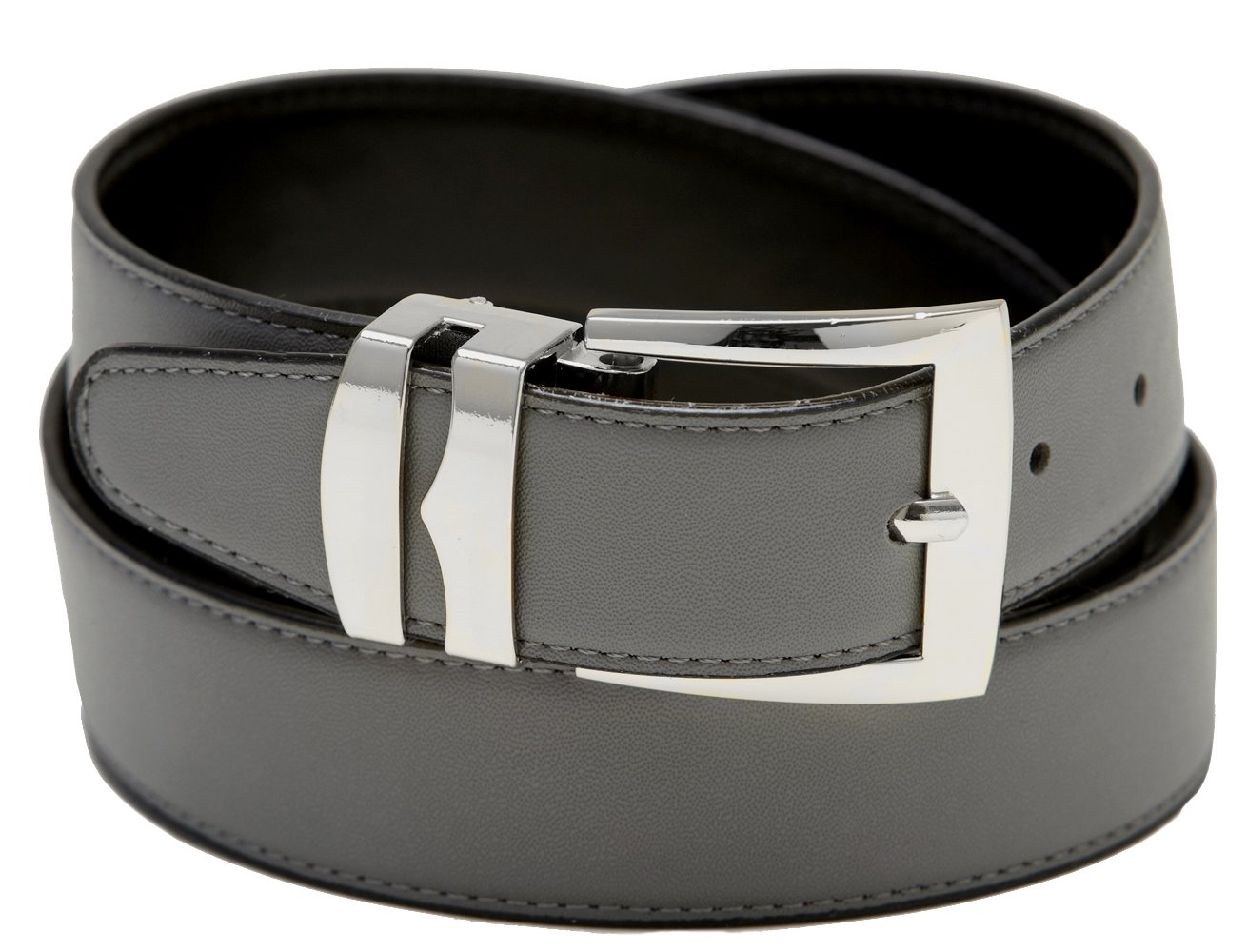 Men's Reversible Wide Bonded Leather Belt with Silver-Tone Buckle - Charcoal Grey/Black | Stylish & Durable for Casual & Office Wear