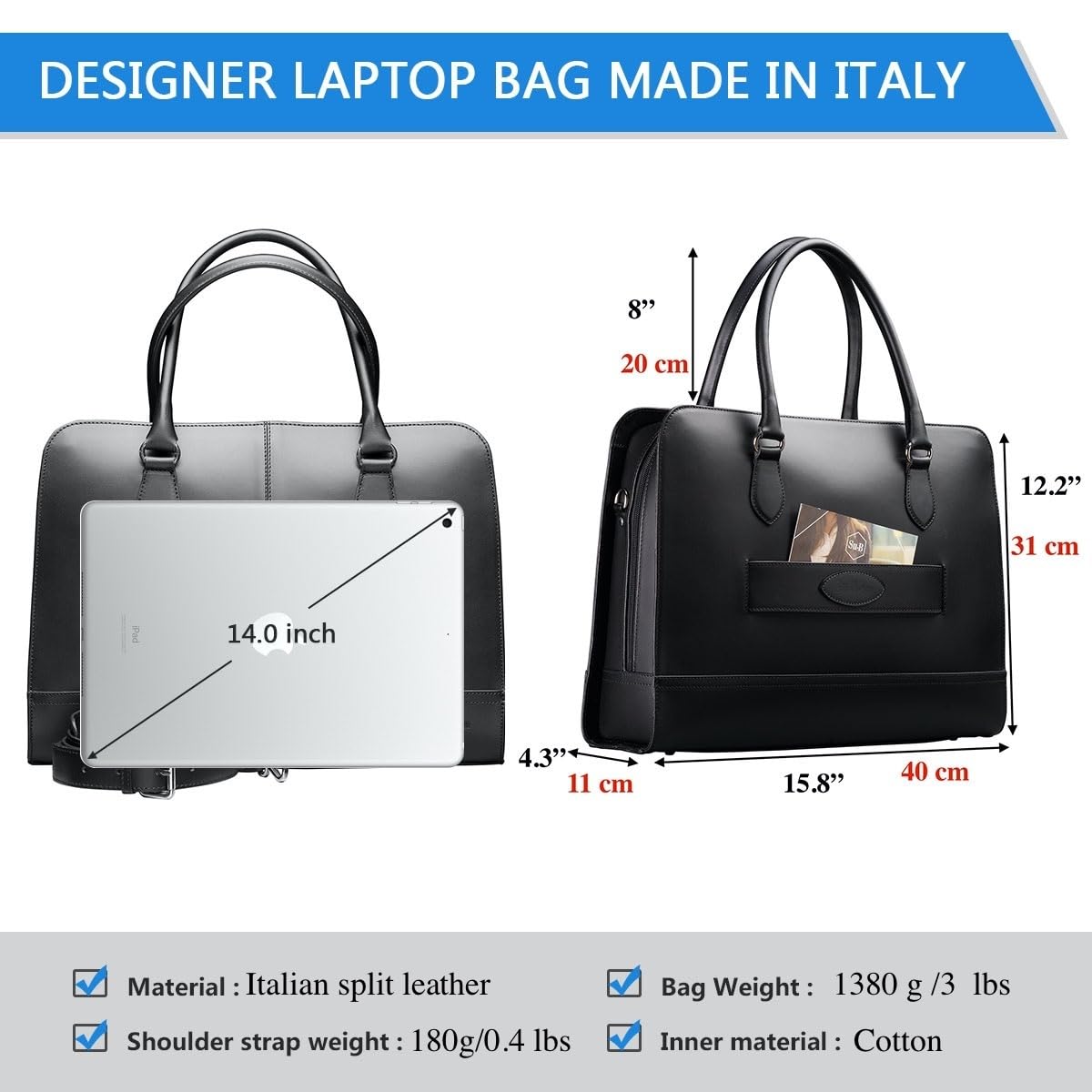 Stylish Women's Leather Laptop Bag for 14
