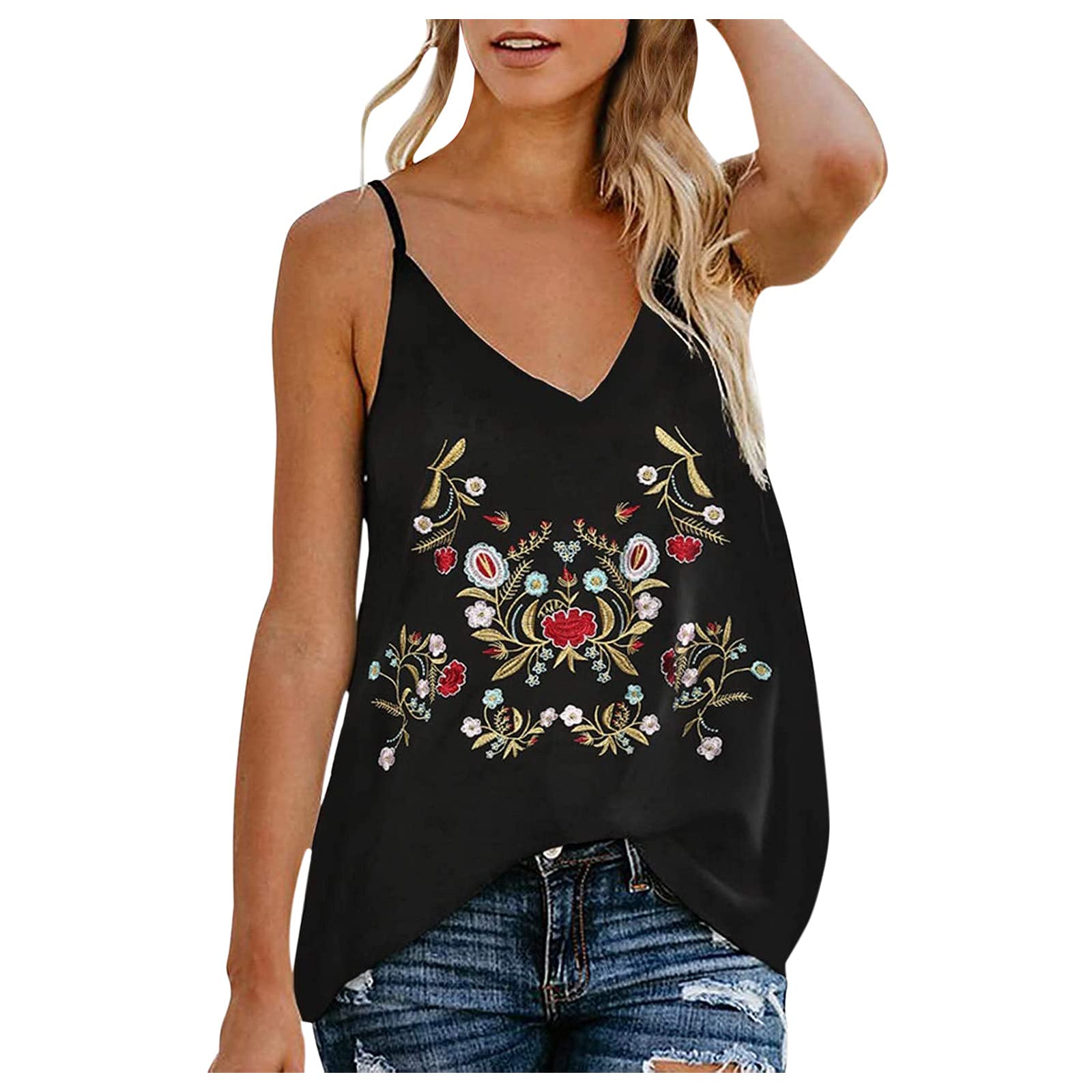 Women's Loose Fit V-Neck Button Down Strappy Tank Top - Casual Sleeveless Blouse for Summer Outfits, Beach Wear & Everyday Comfort
