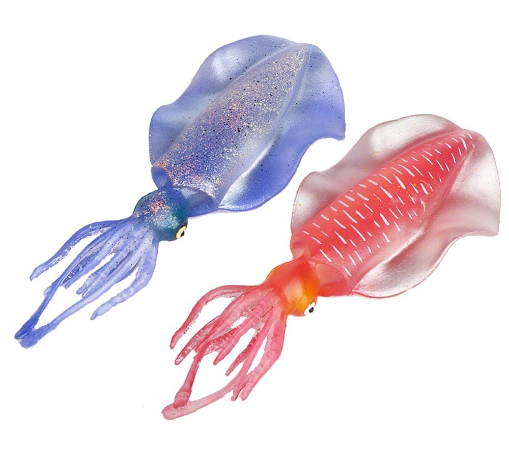 Gemini & Genius 2Pcs Glow in The Dark Squid Toys - Realistic Marine Bioluminescent Cuttlefish Action Figures for Kids | Perfect for Educational Play, Cake Decorations, Swimming Pool & Bathtub Fun, Stocking Stuffers & Ocean-Themed Party Favors